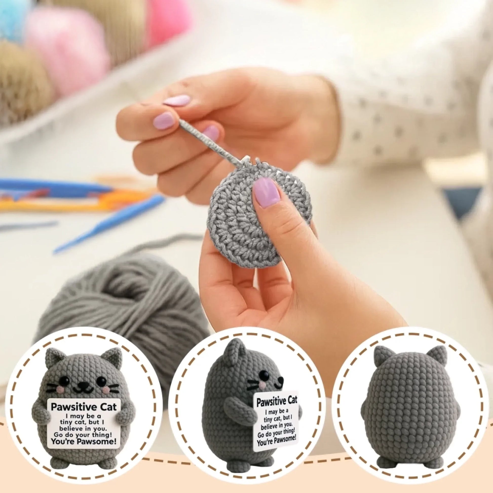 Pawsitive Vibes Only – Cat Crochet Design, Thoughtful Gift for Pet Owners and Cat Lovers 3'