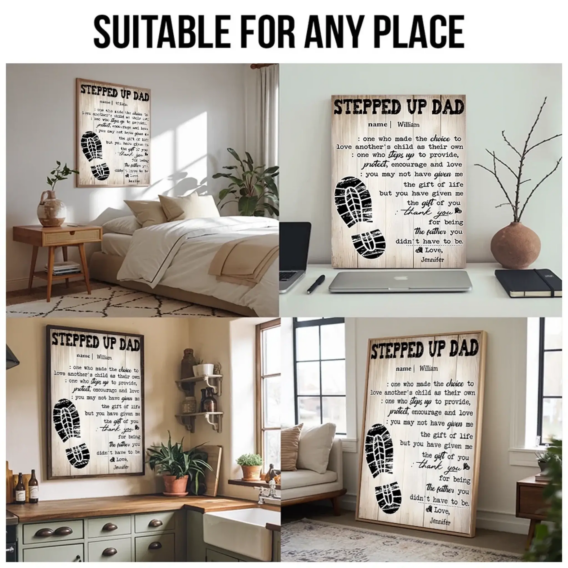 4. To My Stepped Up Dad – Rustic Wood Quote Plaque, Meaningful Father’s Day Gift for the Dad Who Chose to Be There
