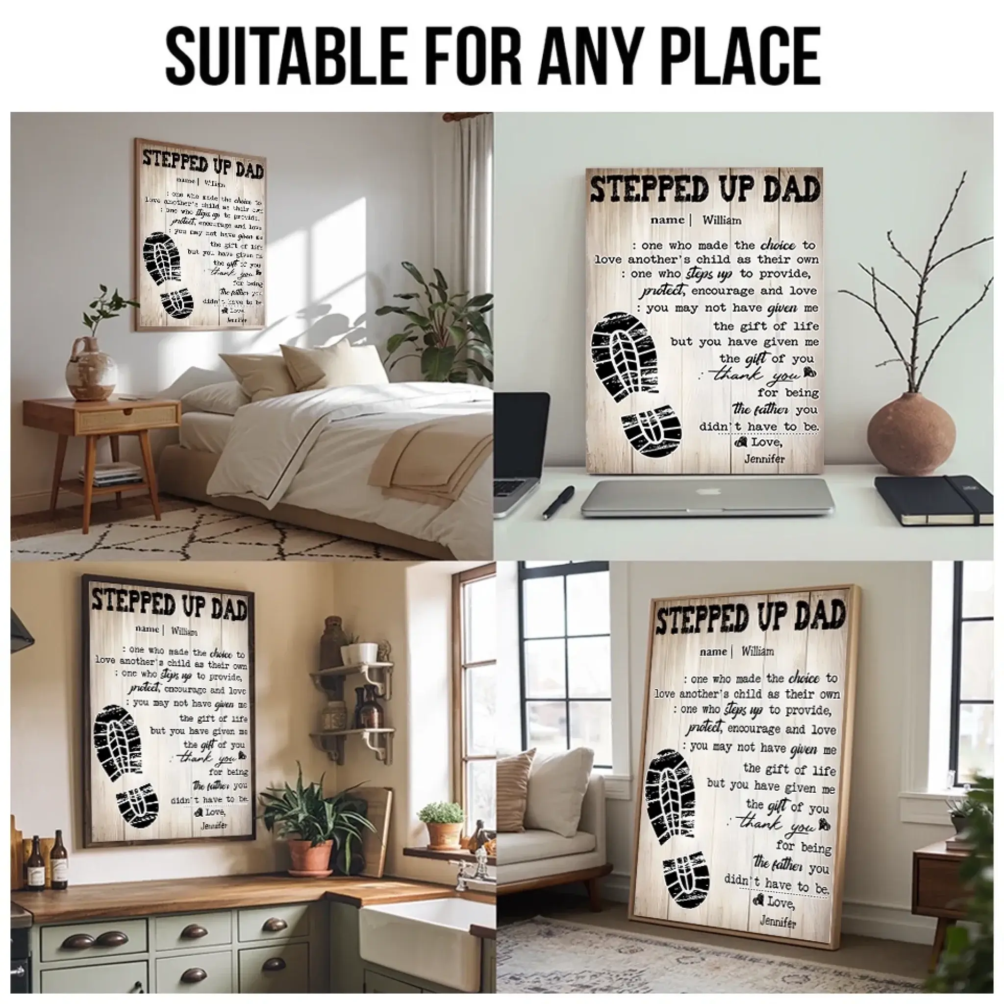 4. To My Stepped Up Dad – Rustic Wood Quote Plaque, Meaningful Father’s Day Gift for the Dad Who Chose to Be There