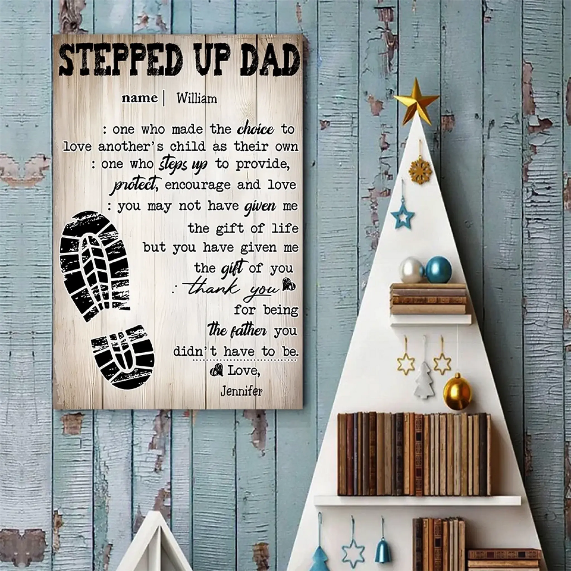 3. To My Stepped Up Dad – Rustic Wood Quote Plaque, Meaningful Father’s Day Gift for the Dad Who Chose to Be There