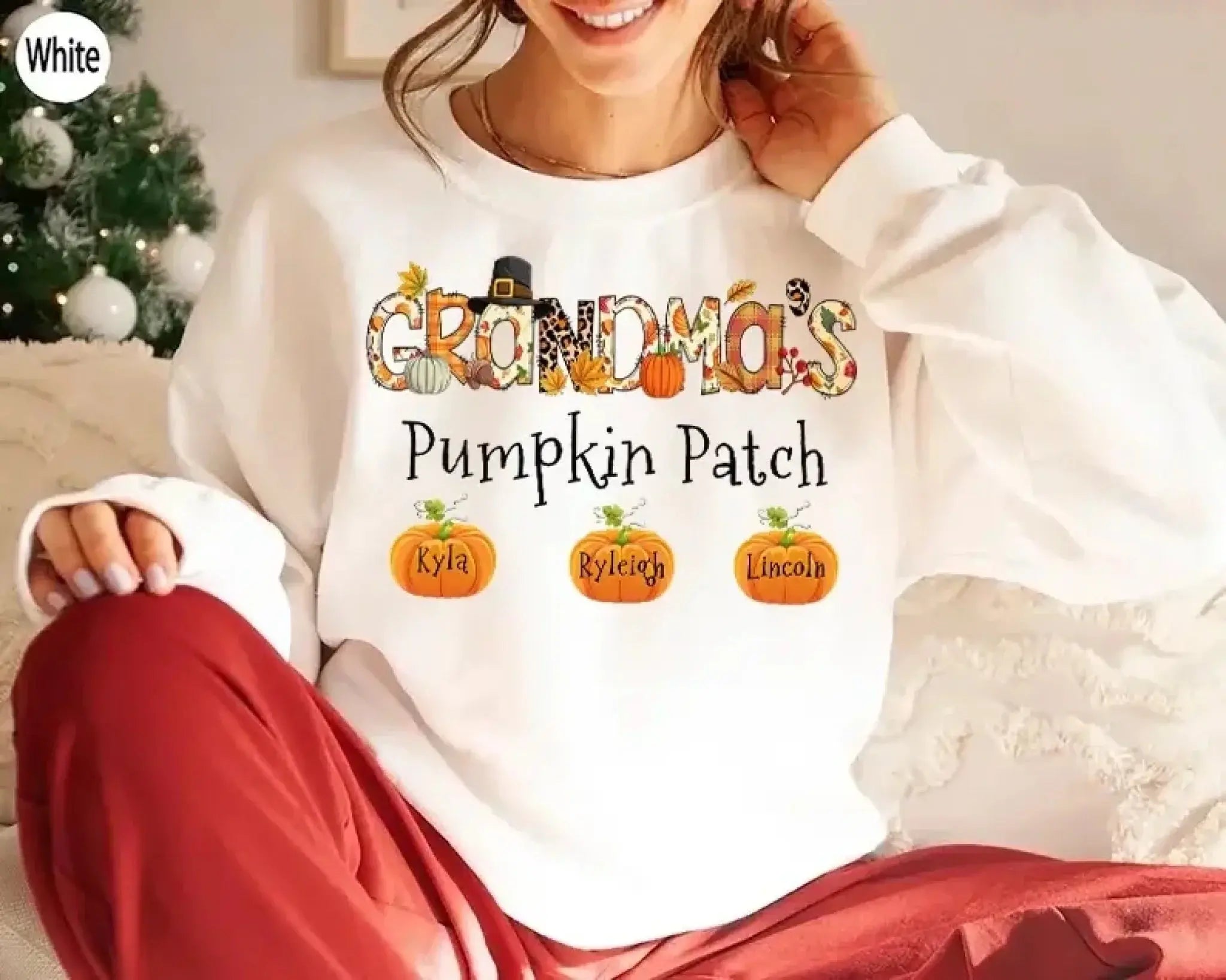 6. Grandma's Little Pumpkins – Personalized Fall Pumpkin Patch Shirt with Grandkids' Names – Cute Thanksgiving Gift for Nana, Mimi, Gigi