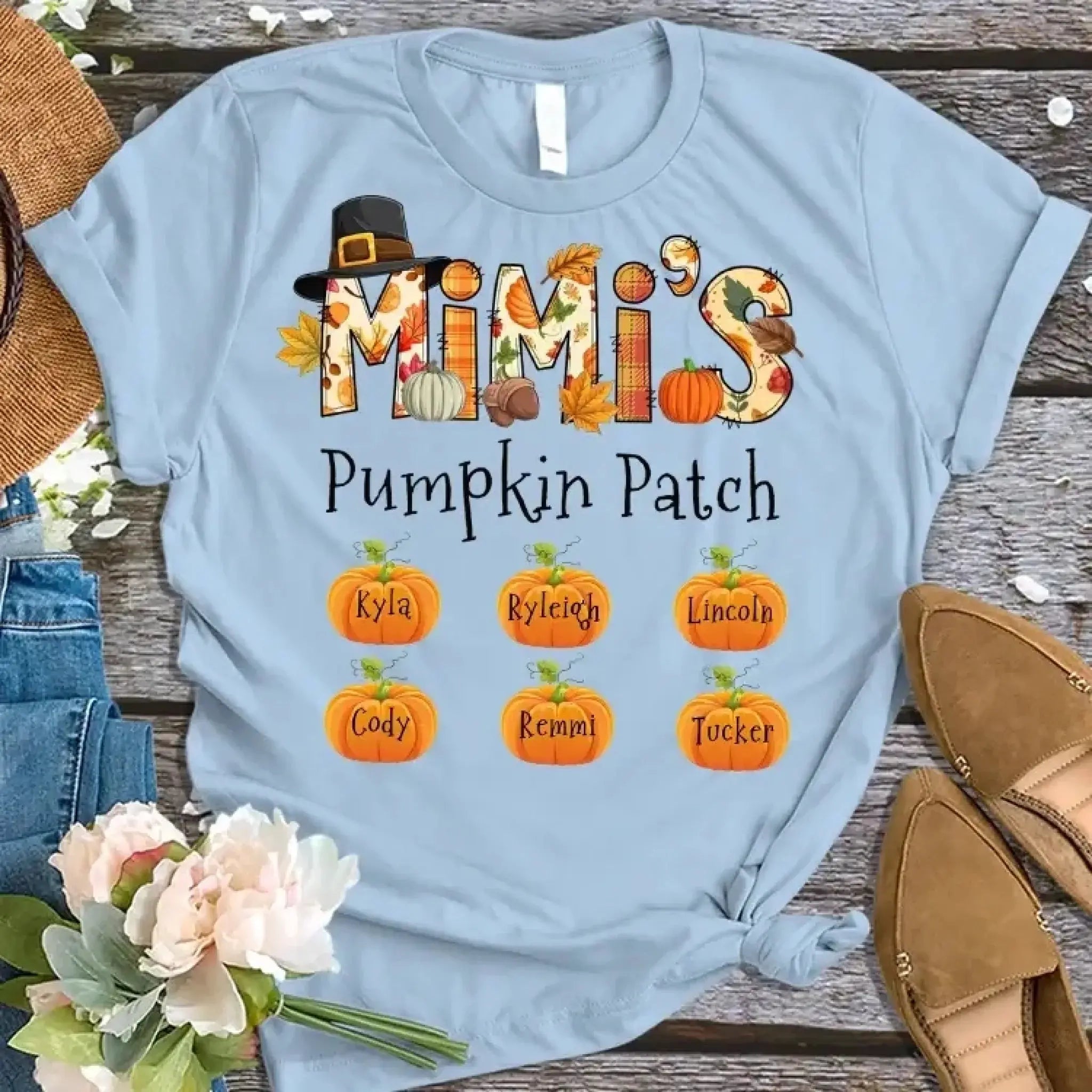 1. Grandma's Little Pumpkins – Personalized Fall Pumpkin Patch Shirt with Grandkids' Names – Cute Thanksgiving Gift for Nana, Mimi, Gigi