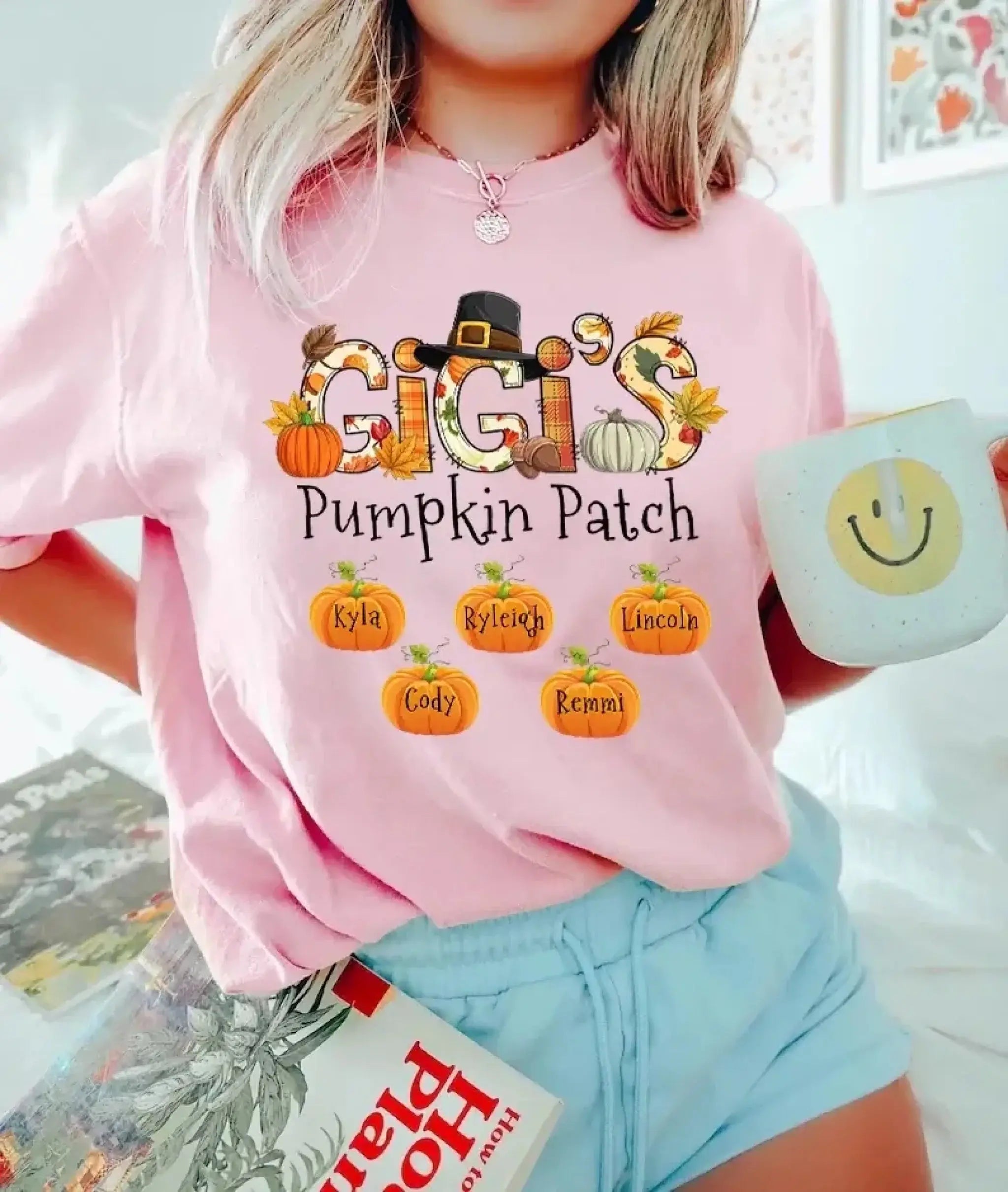 7. Grandma's Little Pumpkins – Personalized Fall Pumpkin Patch Shirt with Grandkids' Names – Cute Thanksgiving Gift for Nana, Mimi, Gigi