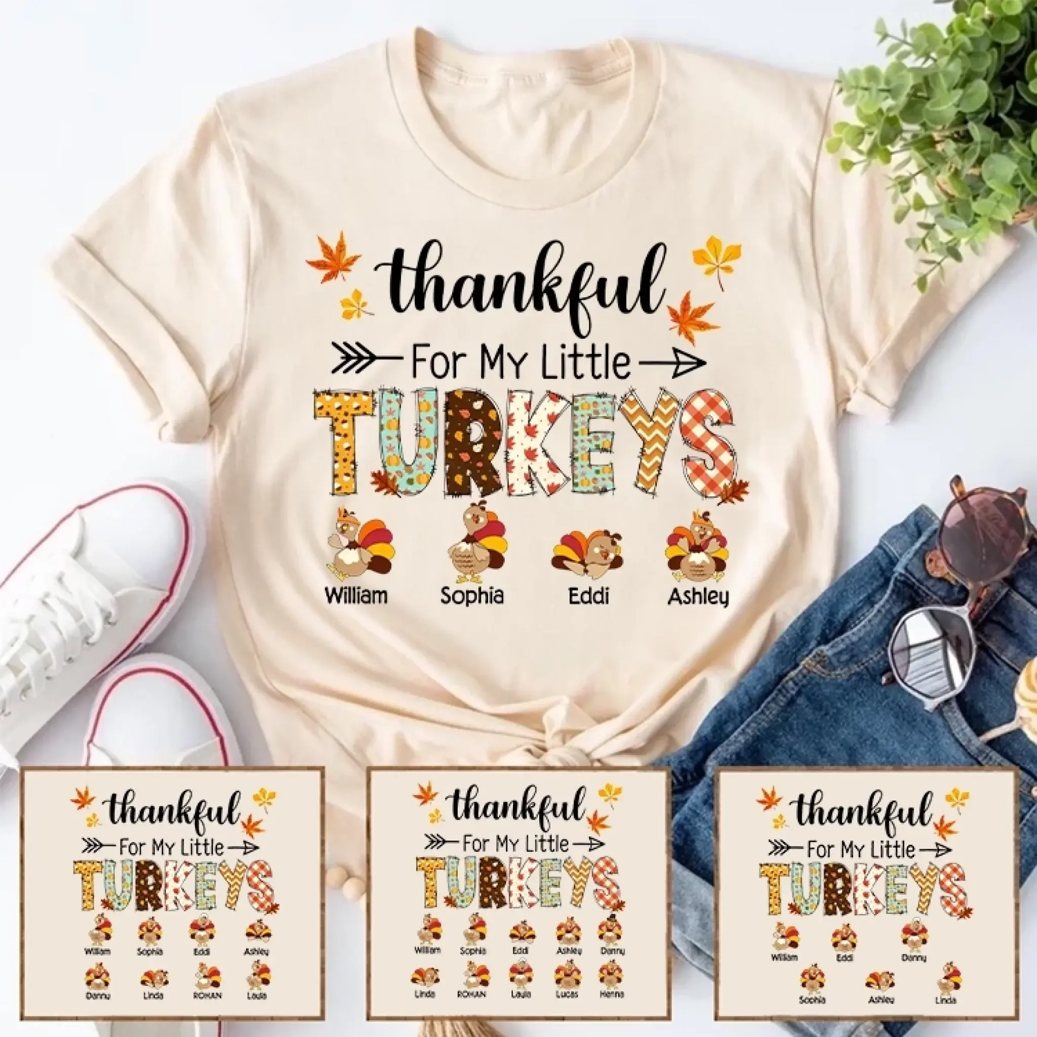 1. Thankful for My Little Turkeys Shirt, Thanksgiving Grandma Shirt with Grandkids