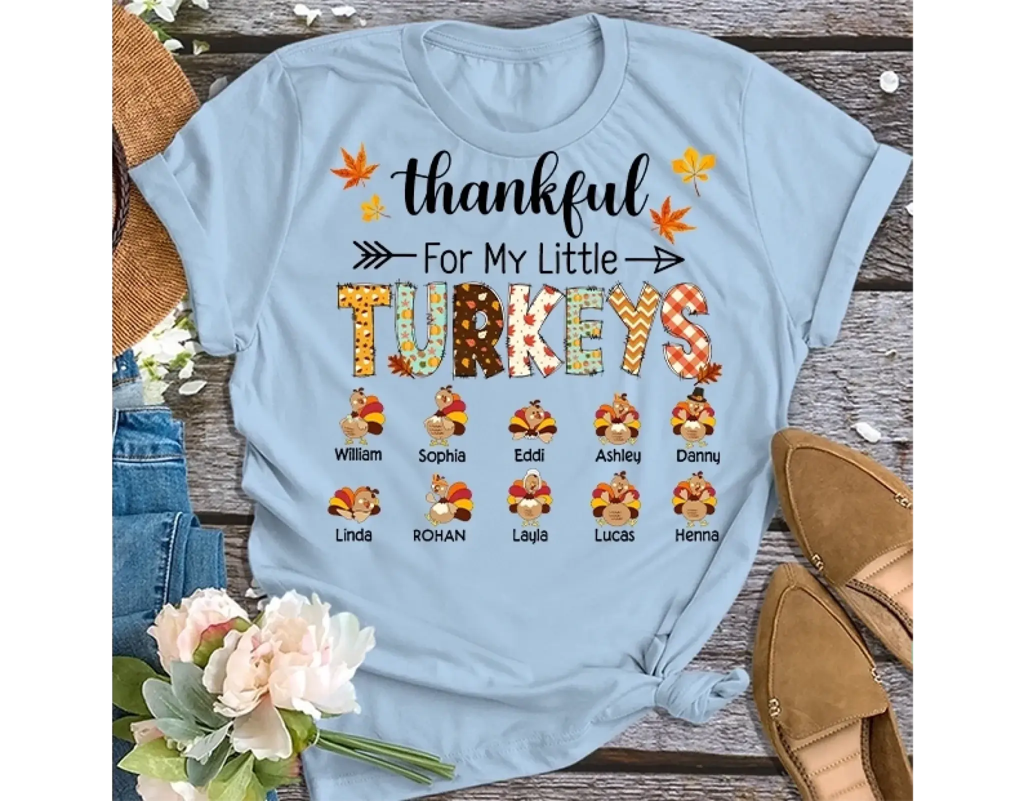3. Thankful for My Little Turkeys Shirt, Thanksgiving Grandma Shirt with Grandkids