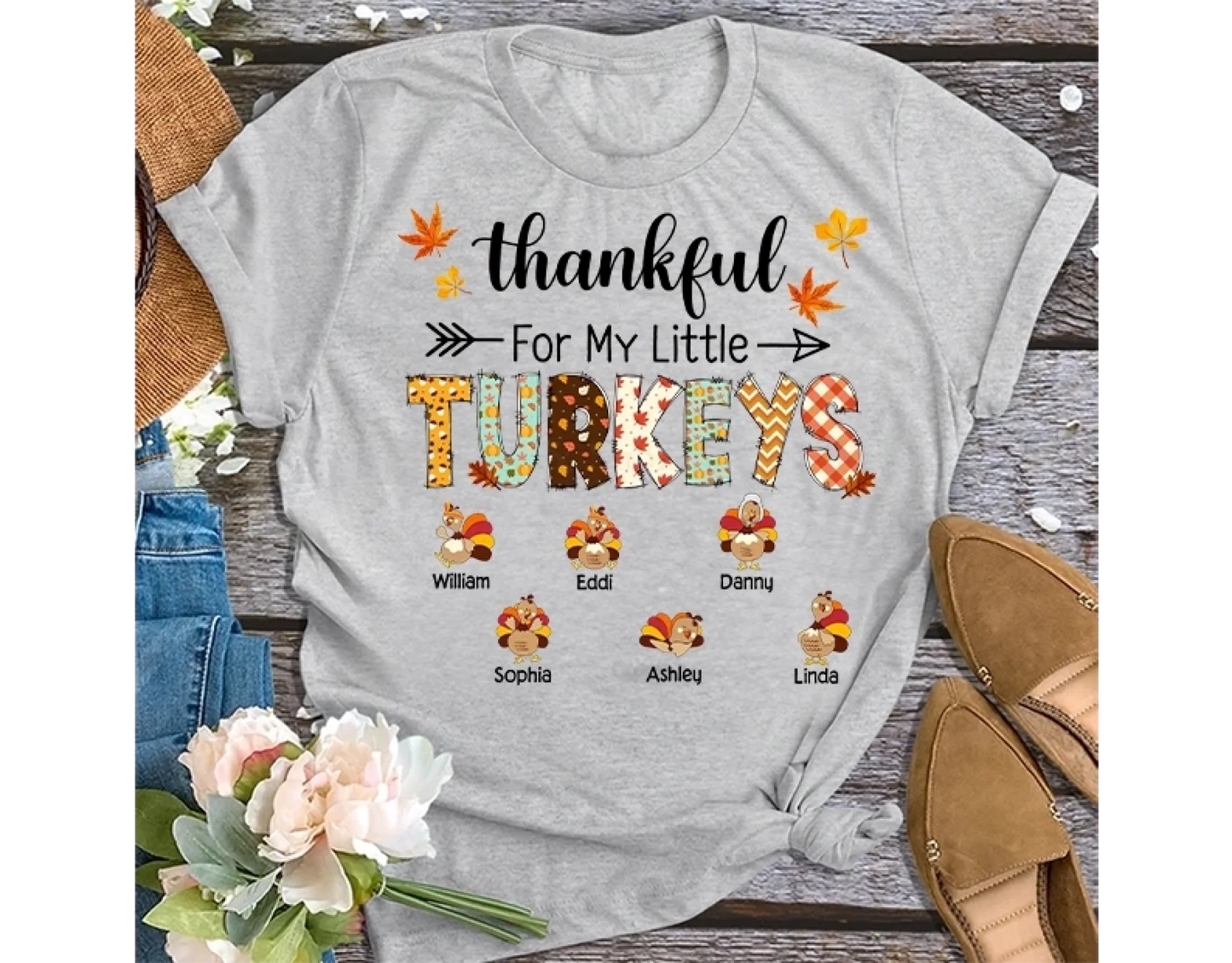 4. Thankful for My Little Turkeys Shirt, Thanksgiving Grandma Shirt with Grandkids