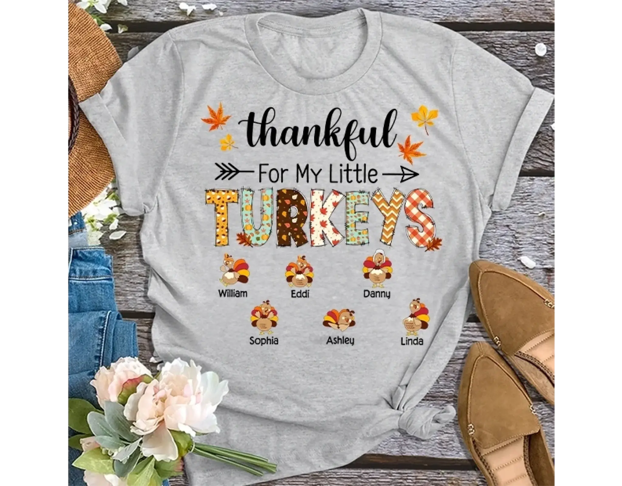 4. Thankful for My Little Turkeys Shirt, Thanksgiving Grandma Shirt with Grandkids