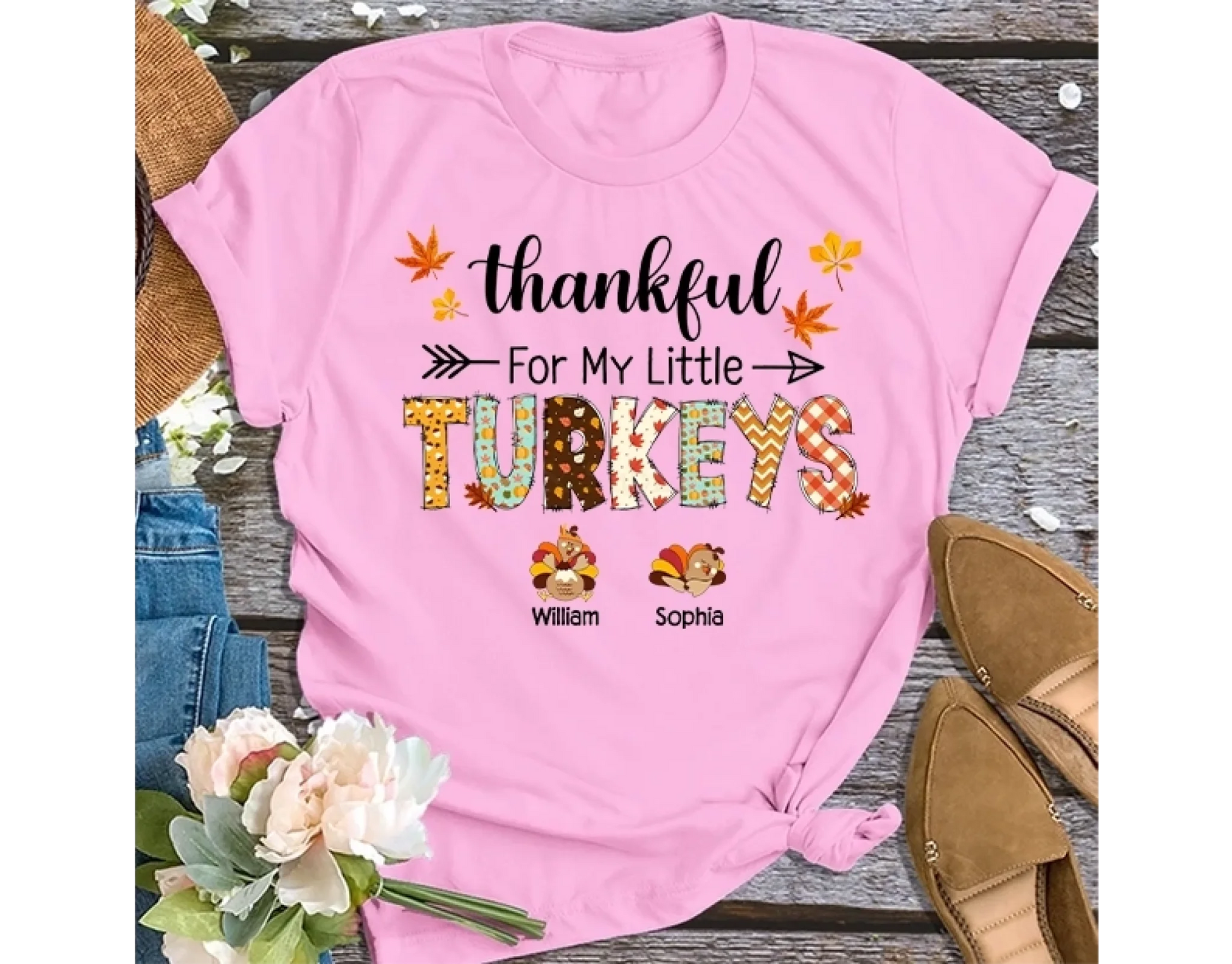6. Thankful for My Little Turkeys Shirt, Thanksgiving Grandma Shirt with Grandkids