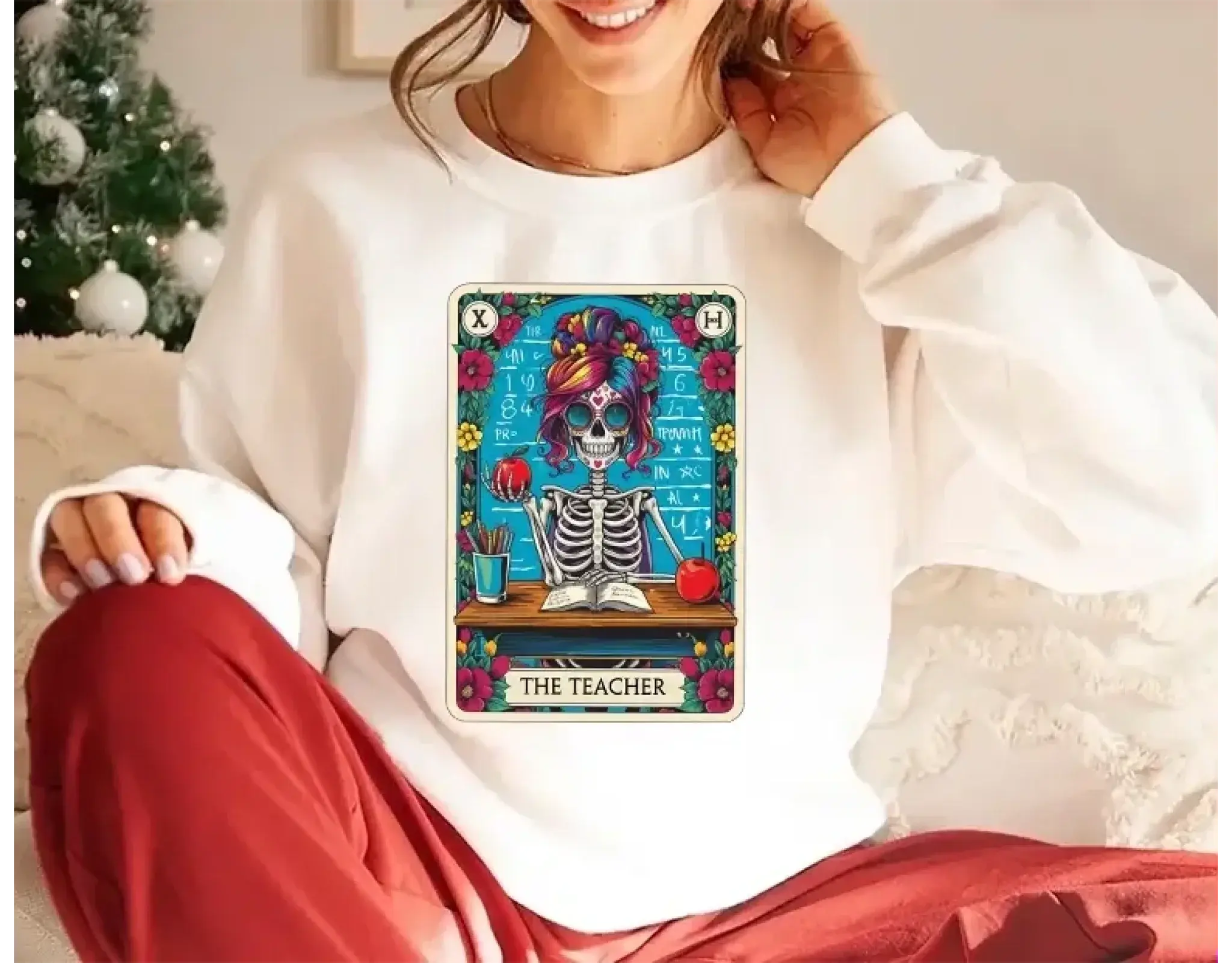 5. Skeleton Teacher Shirt – Gothic Tarot Card Design, Funny Gift for Teachers