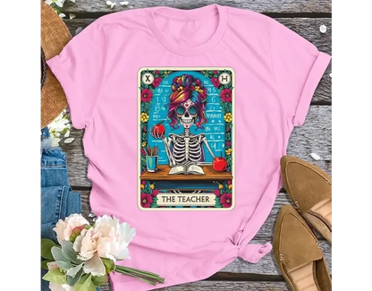 4. Skeleton Teacher Shirt – Gothic Tarot Card Design, Funny Gift for Teachers