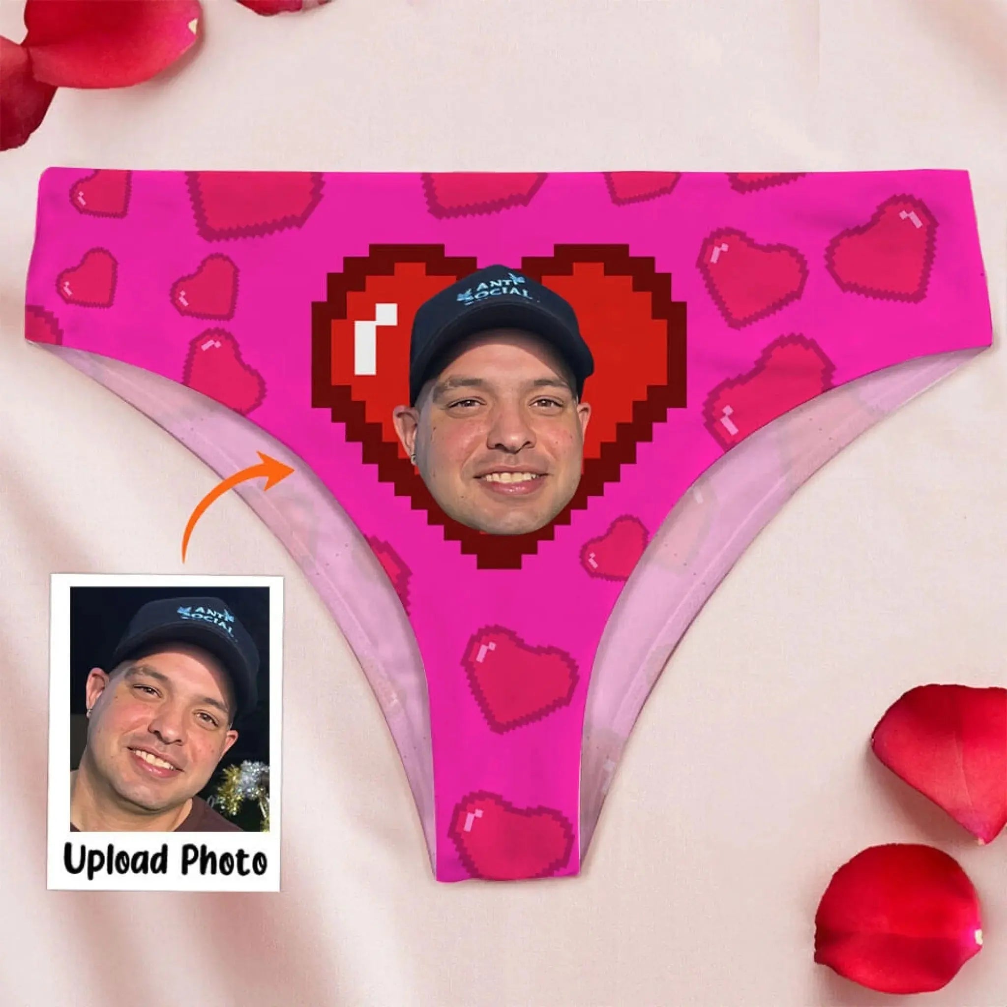 8. Pixel Heart Fun Women's Low-Waisted Brief - Custom Face, Give for Women