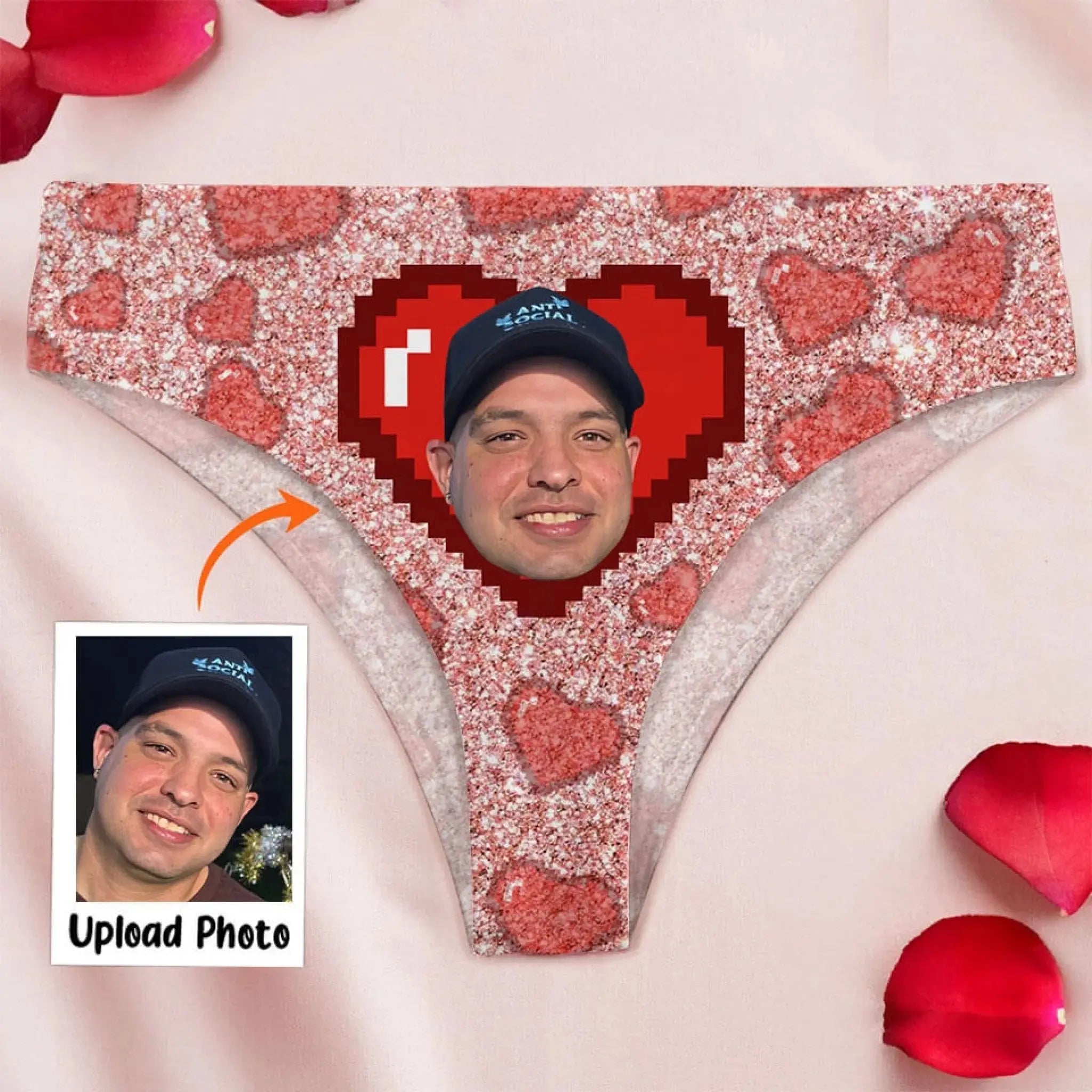 9. Pixel Heart Fun Women's Low-Waisted Brief - Custom Face, Give for Women