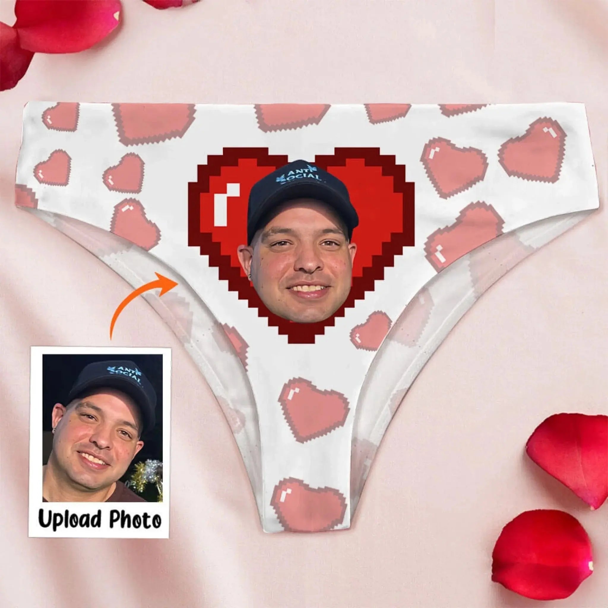 7. Pixel Heart Fun Women's Low-Waisted Brief - Custom Face, Give for Women