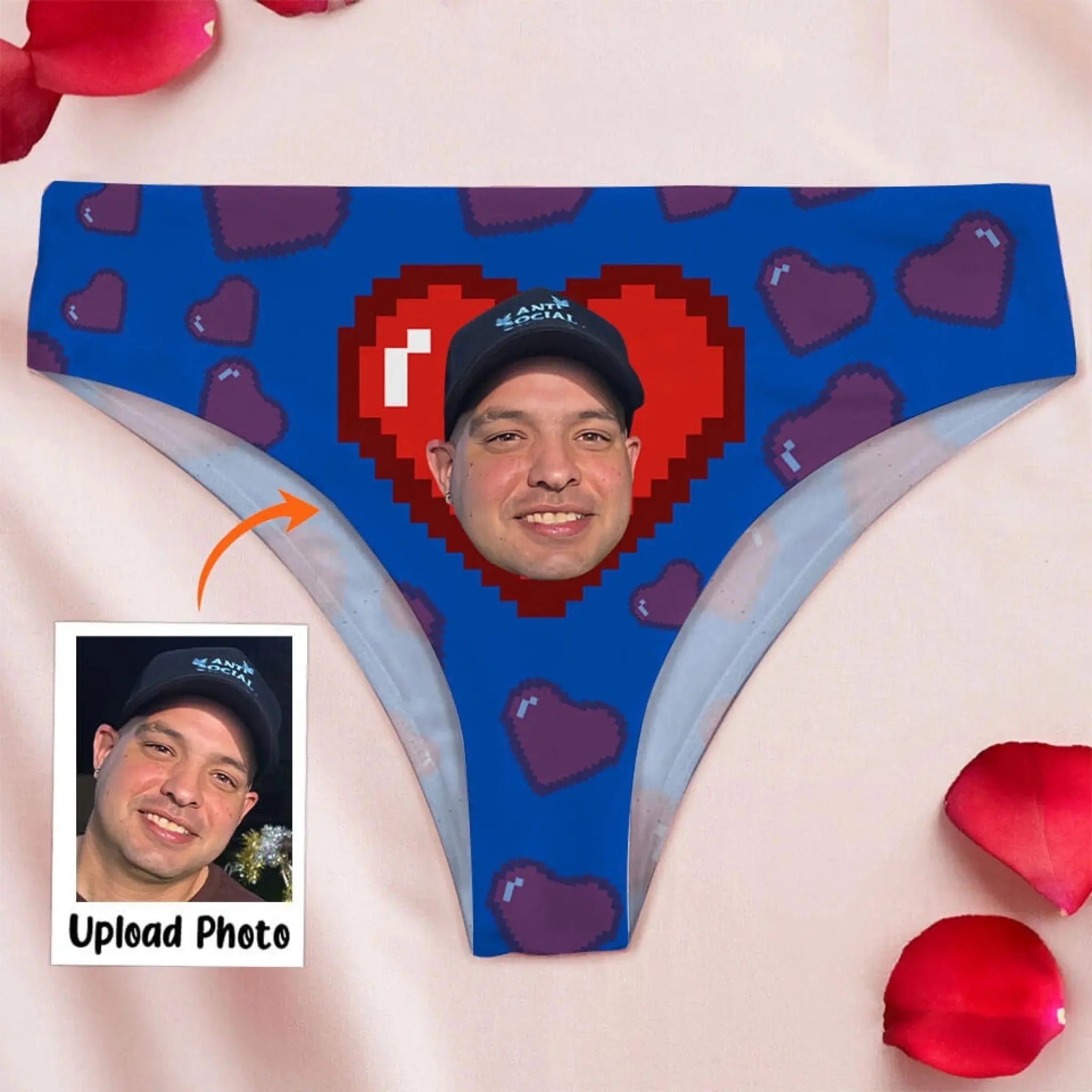 5. Pixel Heart Fun Women's Low-Waisted Brief - Custom Face, Give for Women