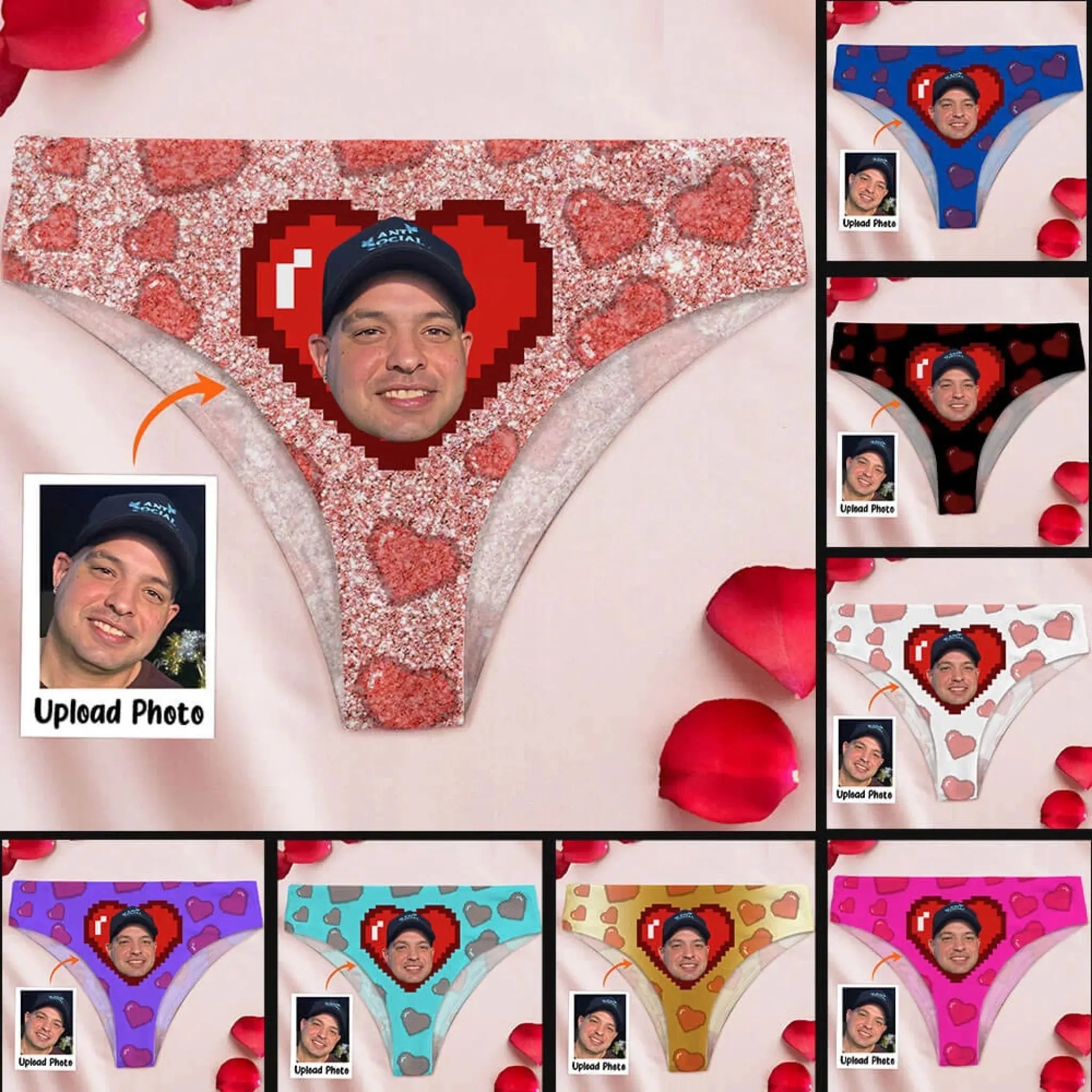 10. Pixel Heart Fun Women's Low-Waisted Brief - Custom Face, Give for Women