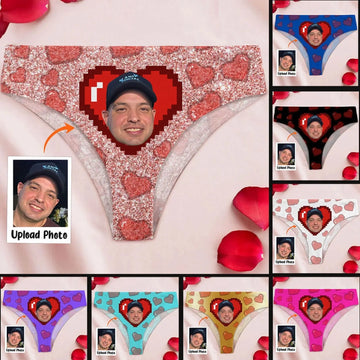 10. Pixel Heart Fun Women's Low-Waisted Brief - Custom Face, Give for Women