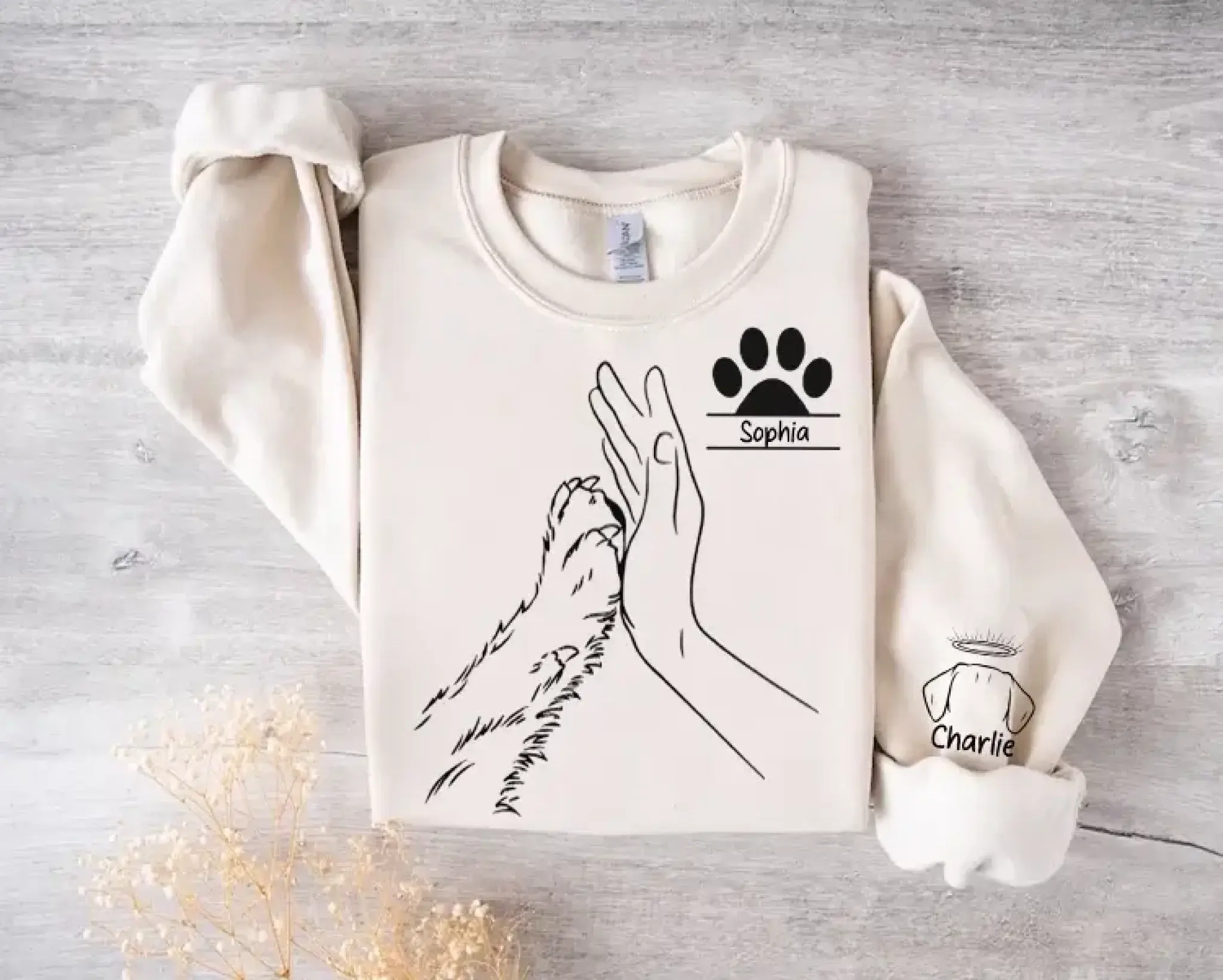 7. Personalized Dog Lover Sweatshirt-Hoodie – Custom Name & Paw High Five Design