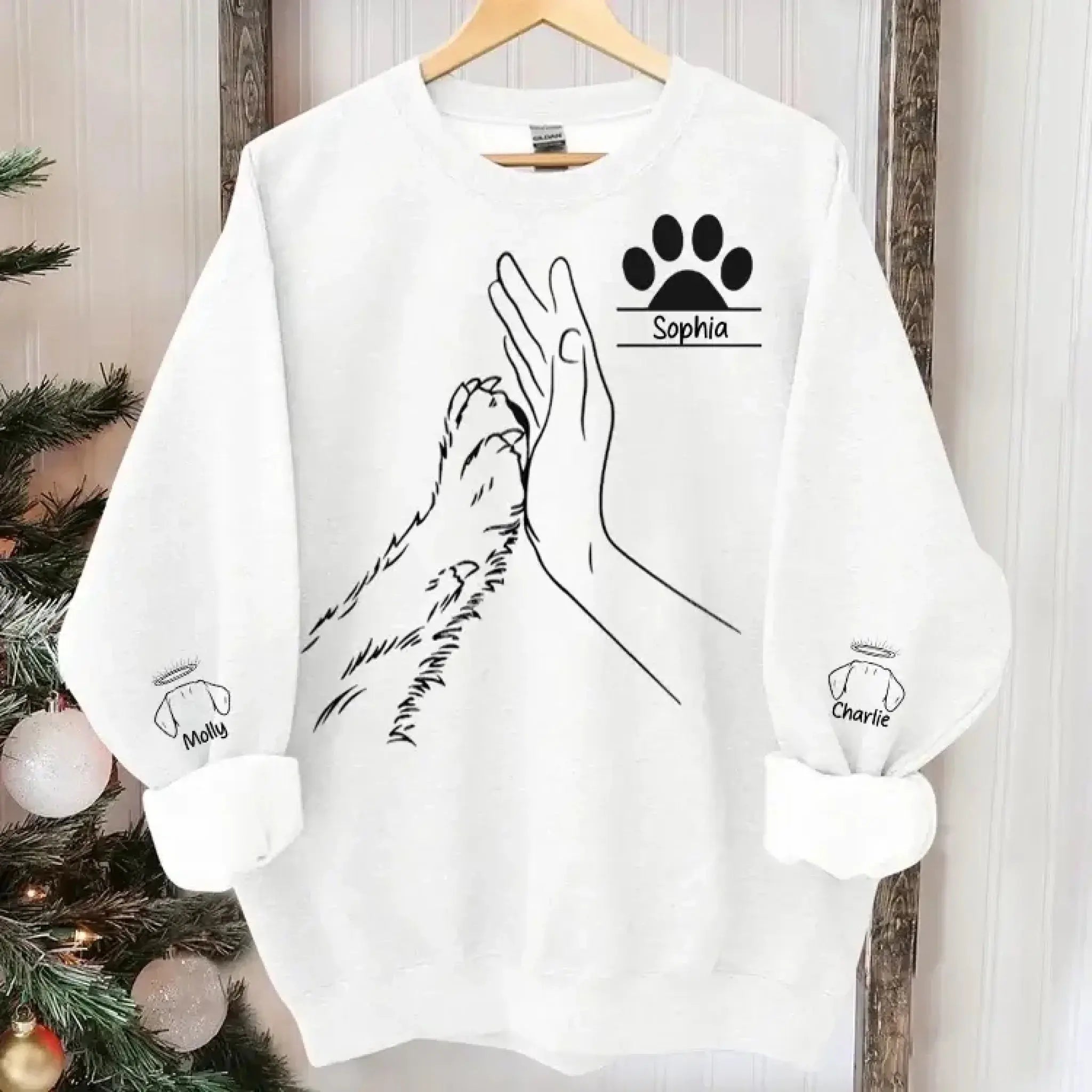 1. Personalized Dog Lover Sweatshirt-Hoodie – Custom Name & Paw High Five Design