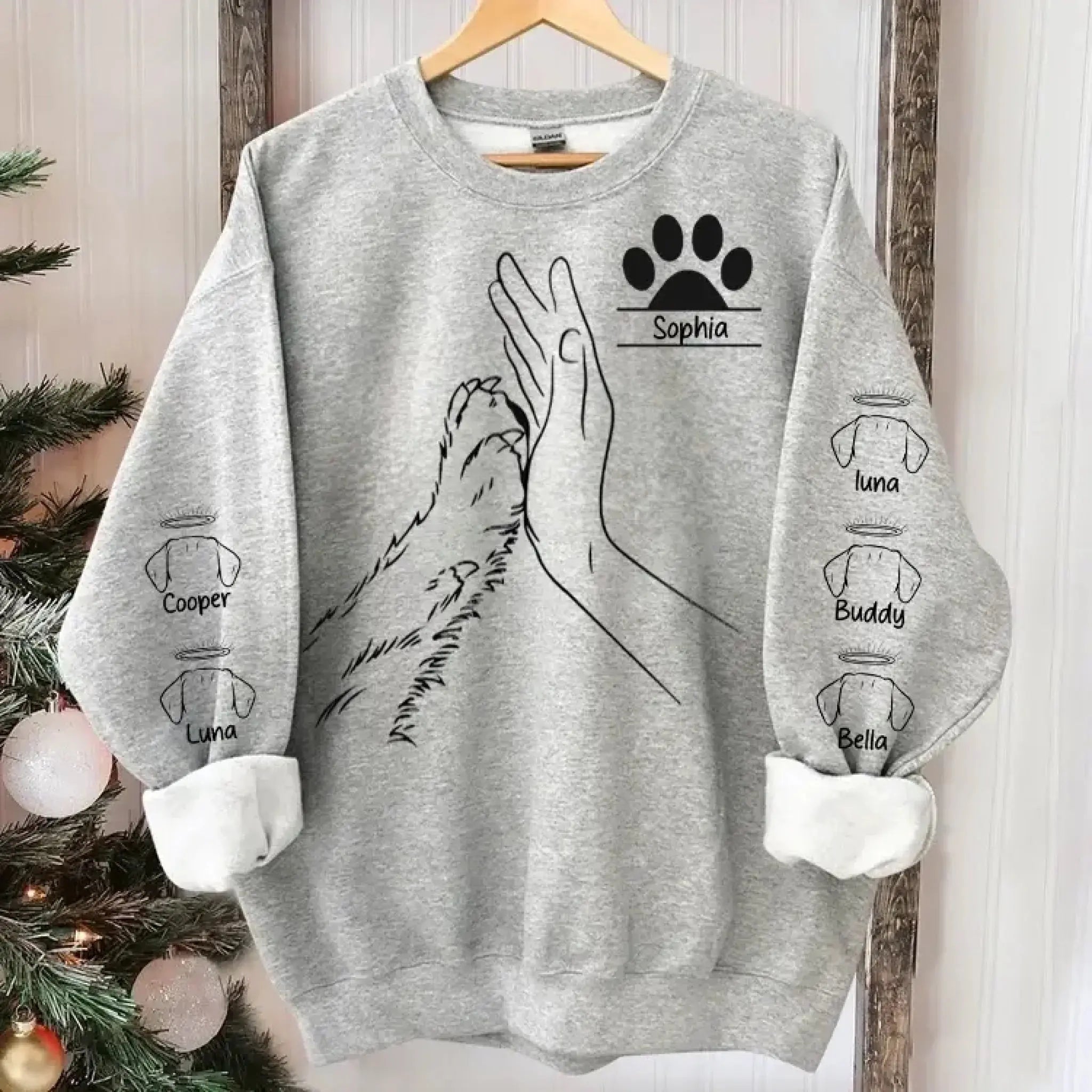 3. Personalized Dog Lover Sweatshirt-Hoodie – Custom Name & Paw High Five Design