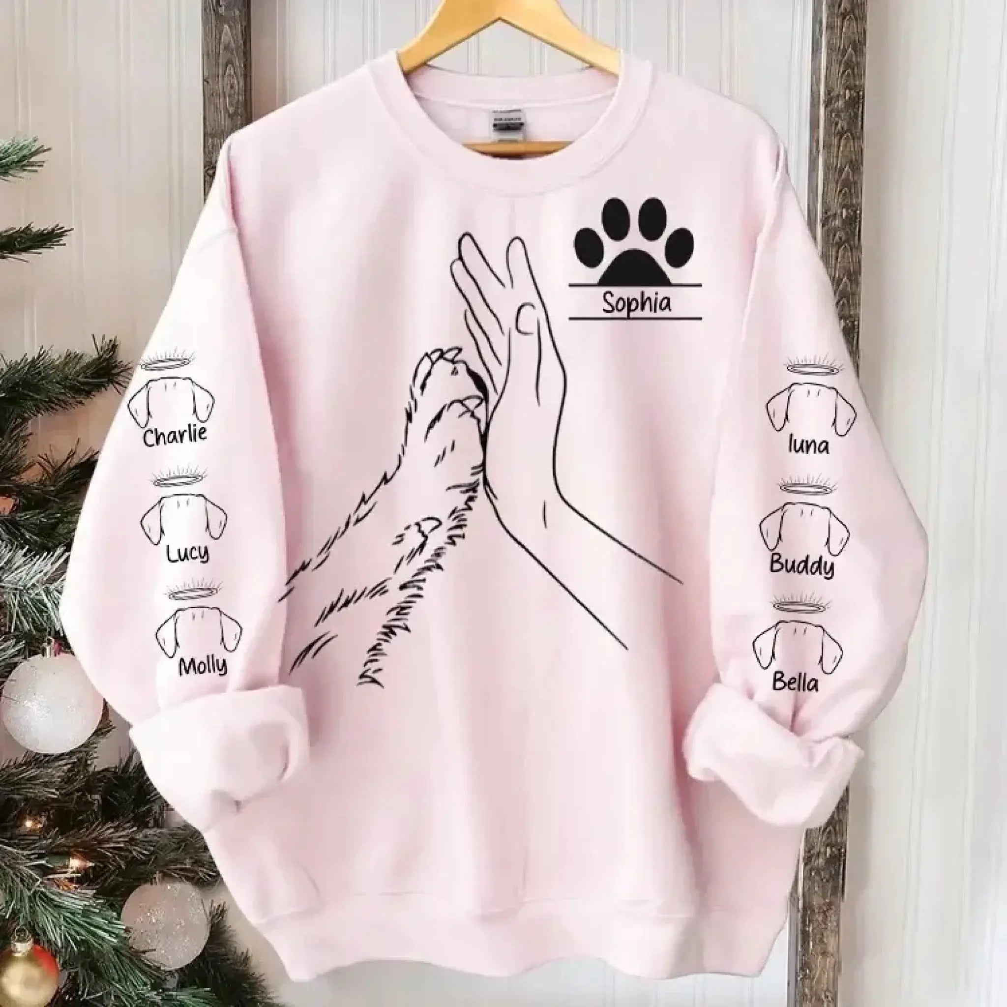2. Personalized Dog Lover Sweatshirt-Hoodie – Custom Name & Paw High Five Design