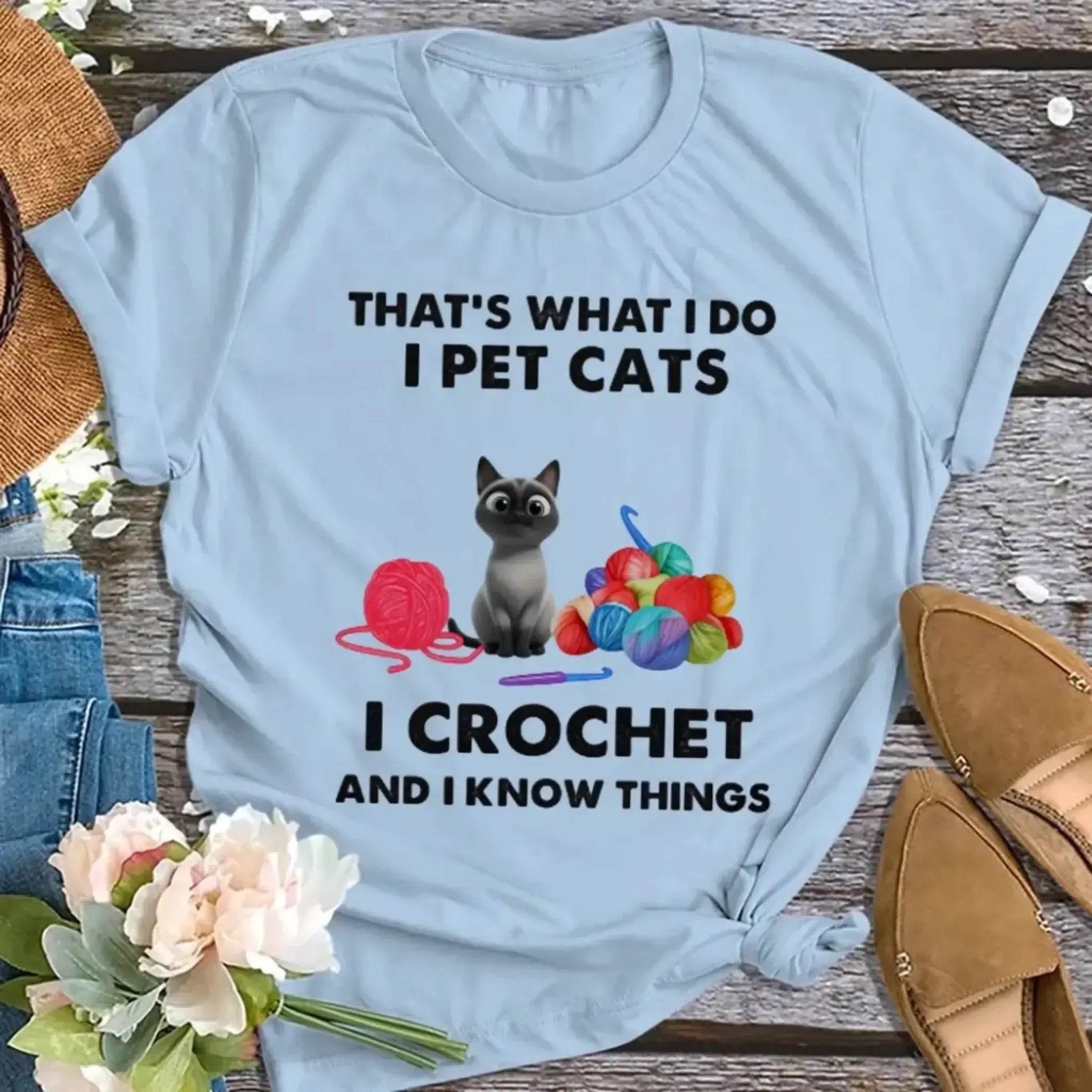 3. Funny Crochet Cat Lover T-Shirt – That's What I Do I Pet Cats and I Crochet Shirt, Gift for Women and Cat Moms