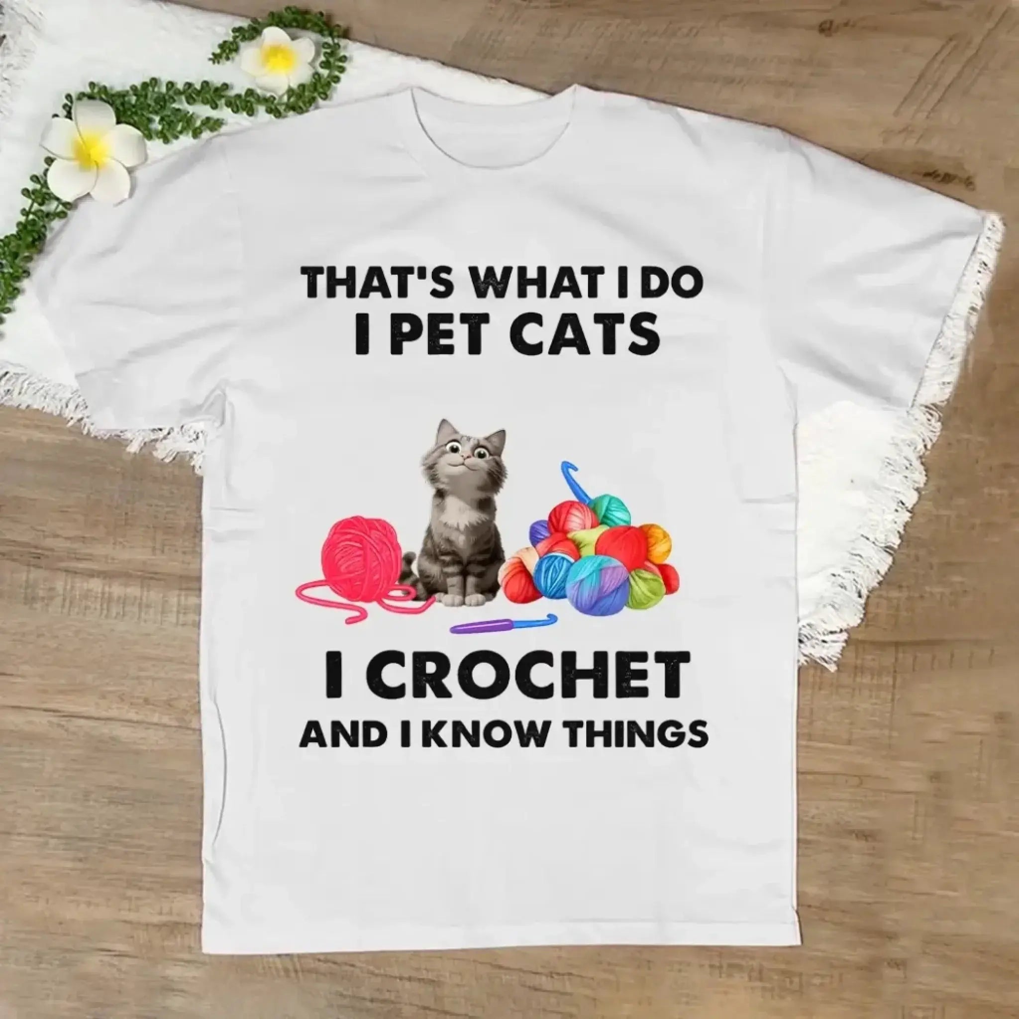 2. Funny Crochet Cat Lover T-Shirt – That's What I Do I Pet Cats and I Crochet Shirt, Gift for Women and Cat Moms