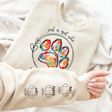 11. Just a Girl Who Loves Her Dogs Sweatshirt-Hoodie – Colorful Paw Print Personalized Dog Memorial Gift for Dog Moms