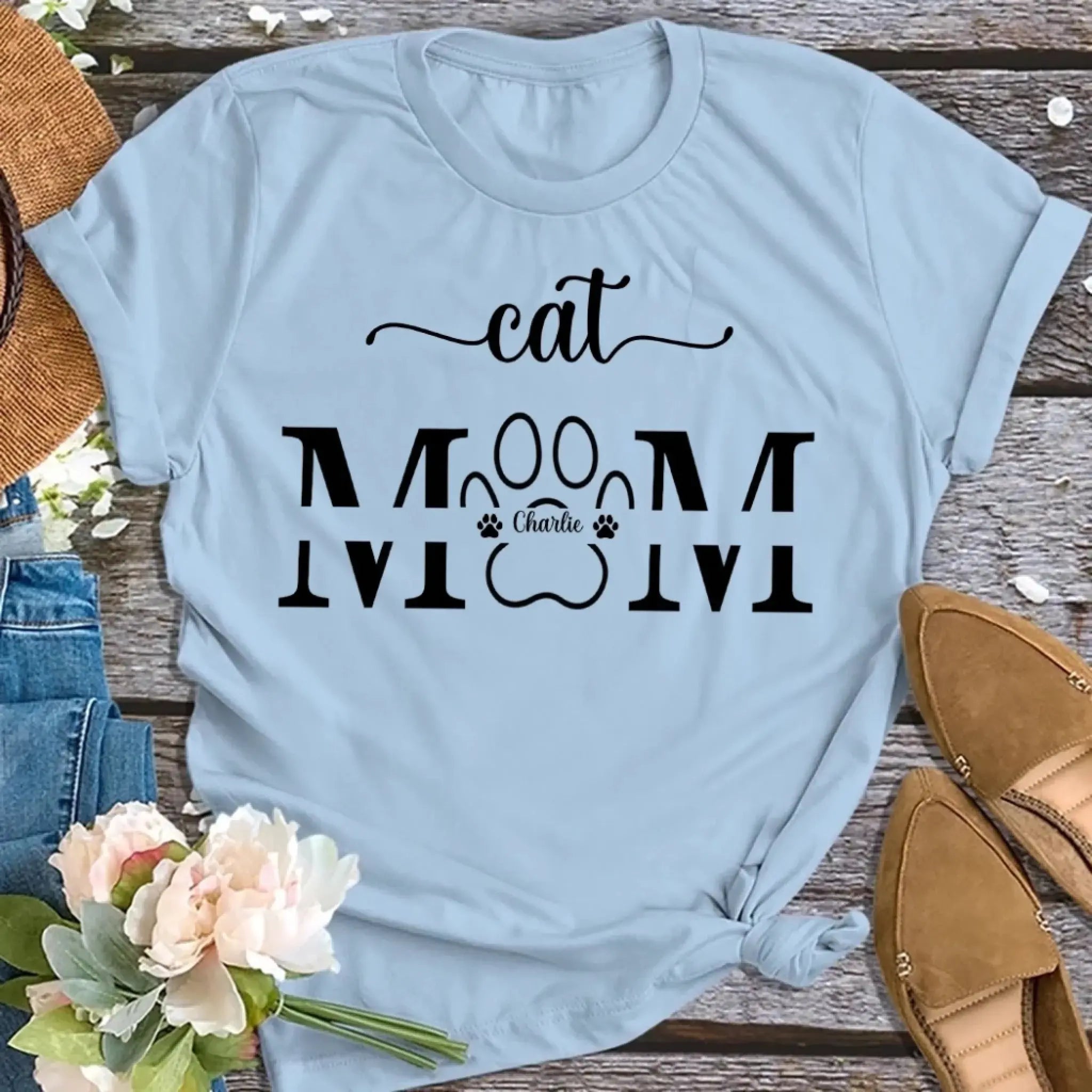 1. Custom Pet Mom Shirt with Pet Name & Paw Print – Personalized Gift for Pet Lovers