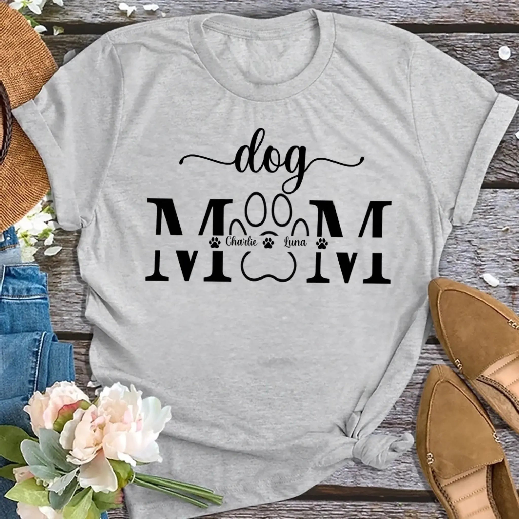 2. Custom Pet Mom Shirt with Pet Name & Paw Print – Personalized Gift for Pet Lovers