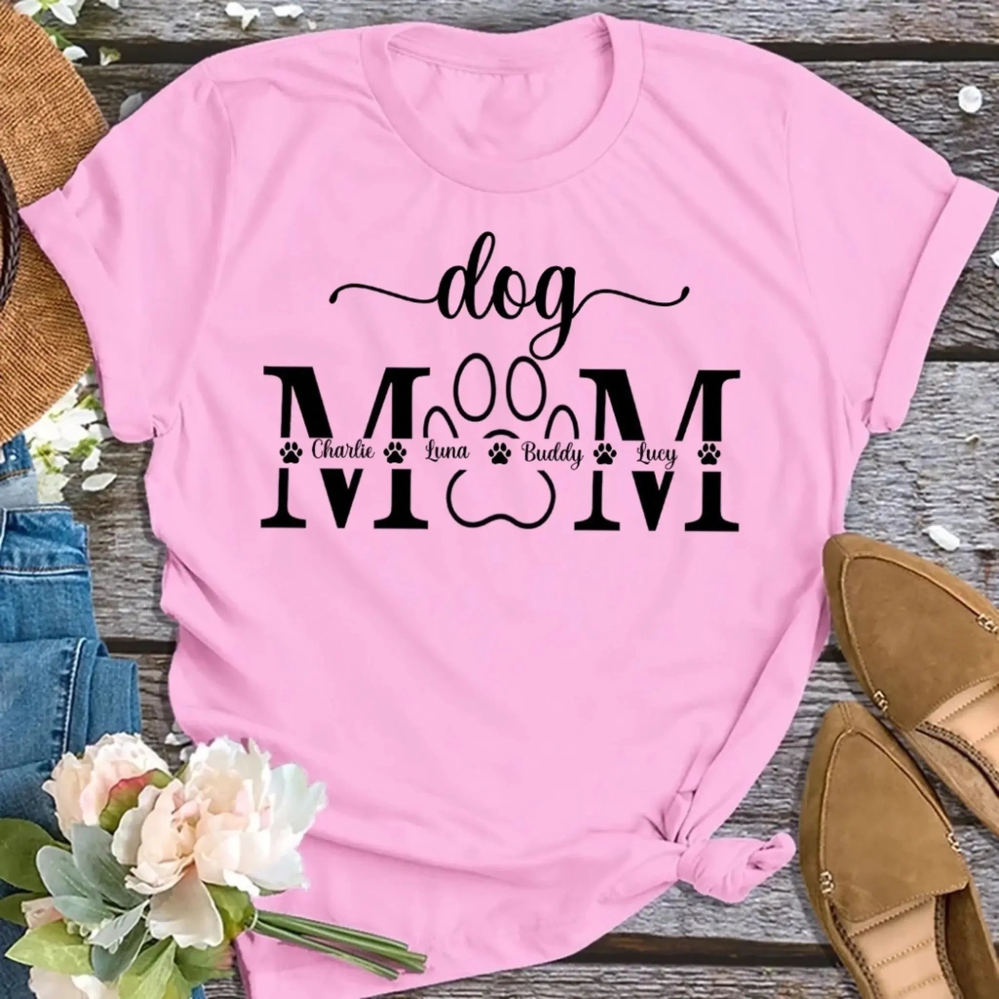 3. Custom Pet Mom Shirt with Pet Name & Paw Print – Personalized Gift for Pet Lovers