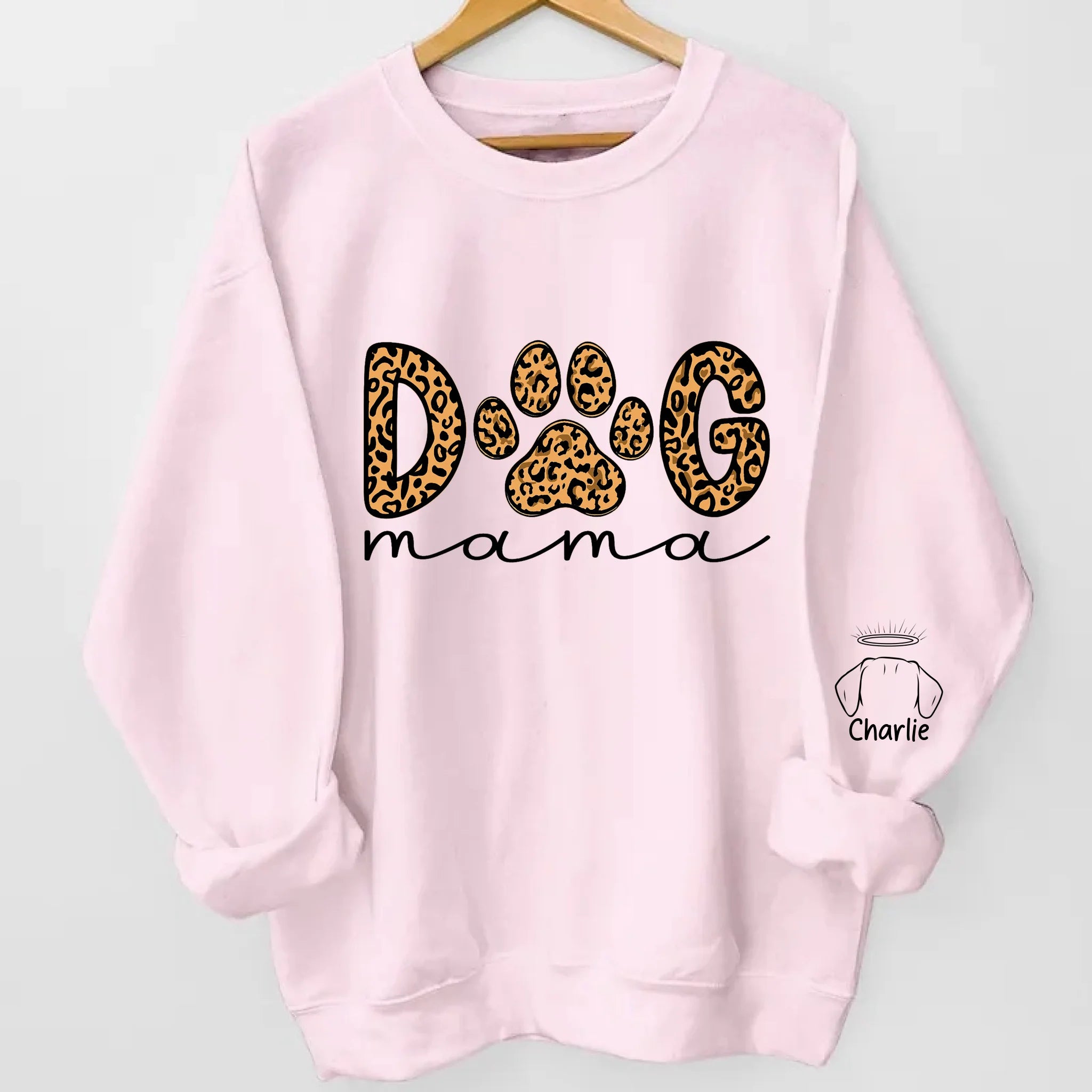 Dog Mama Leopard Paw Sweatshirt/Hoodie – Personalized Dog Names on Sleeves, Cute Gift for Dog Lovers