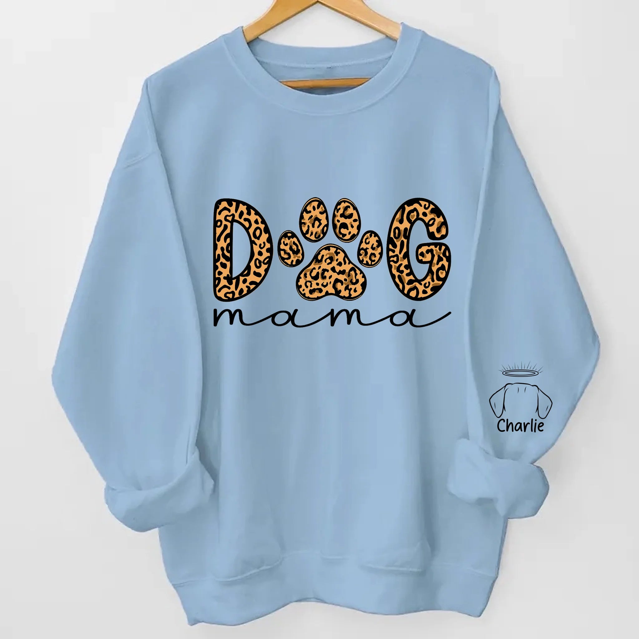 Dog Mama Leopard Paw Sweatshirt/Hoodie – Personalized Dog Names on Sleeves, Cute Gift for Dog Lovers