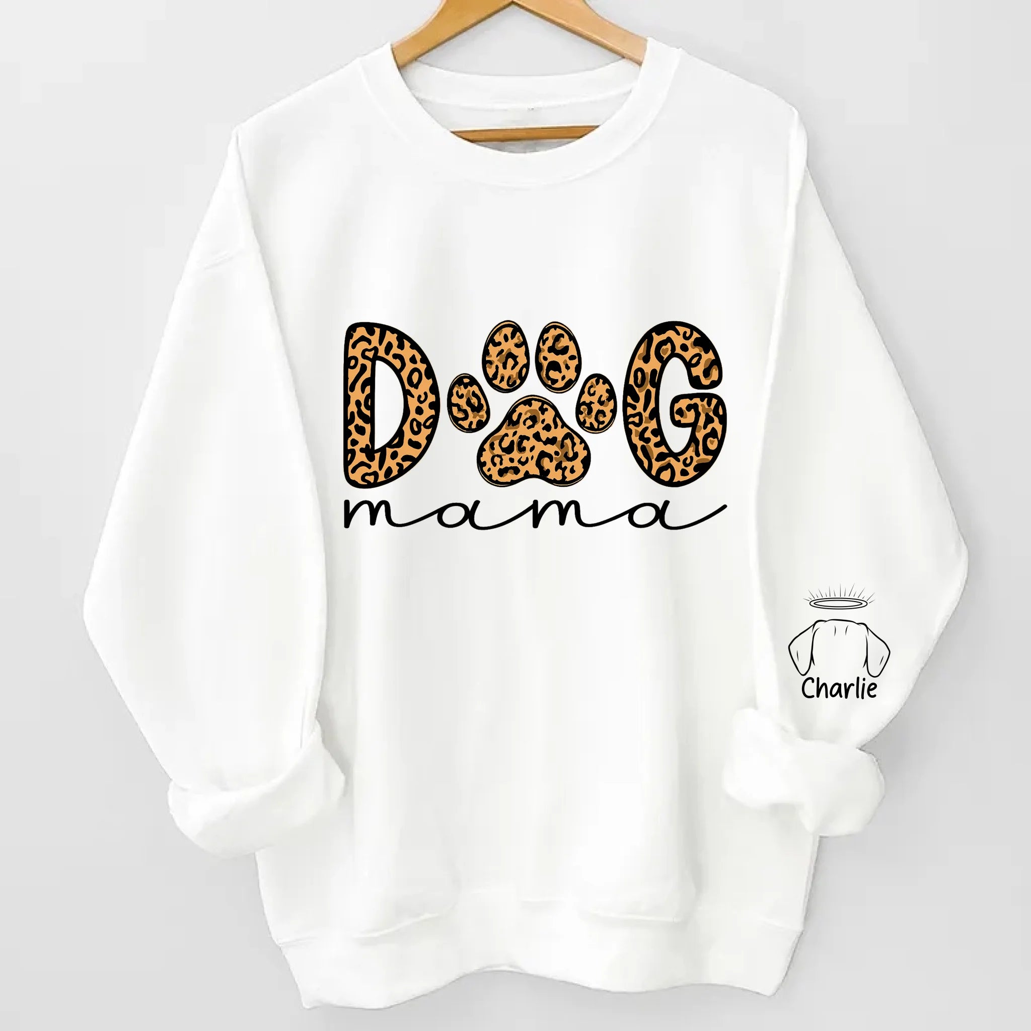 Dog Mama Leopard Paw Sweatshirt/Hoodie – Personalized Dog Names on Sleeves, Cute Gift for Dog Lovers