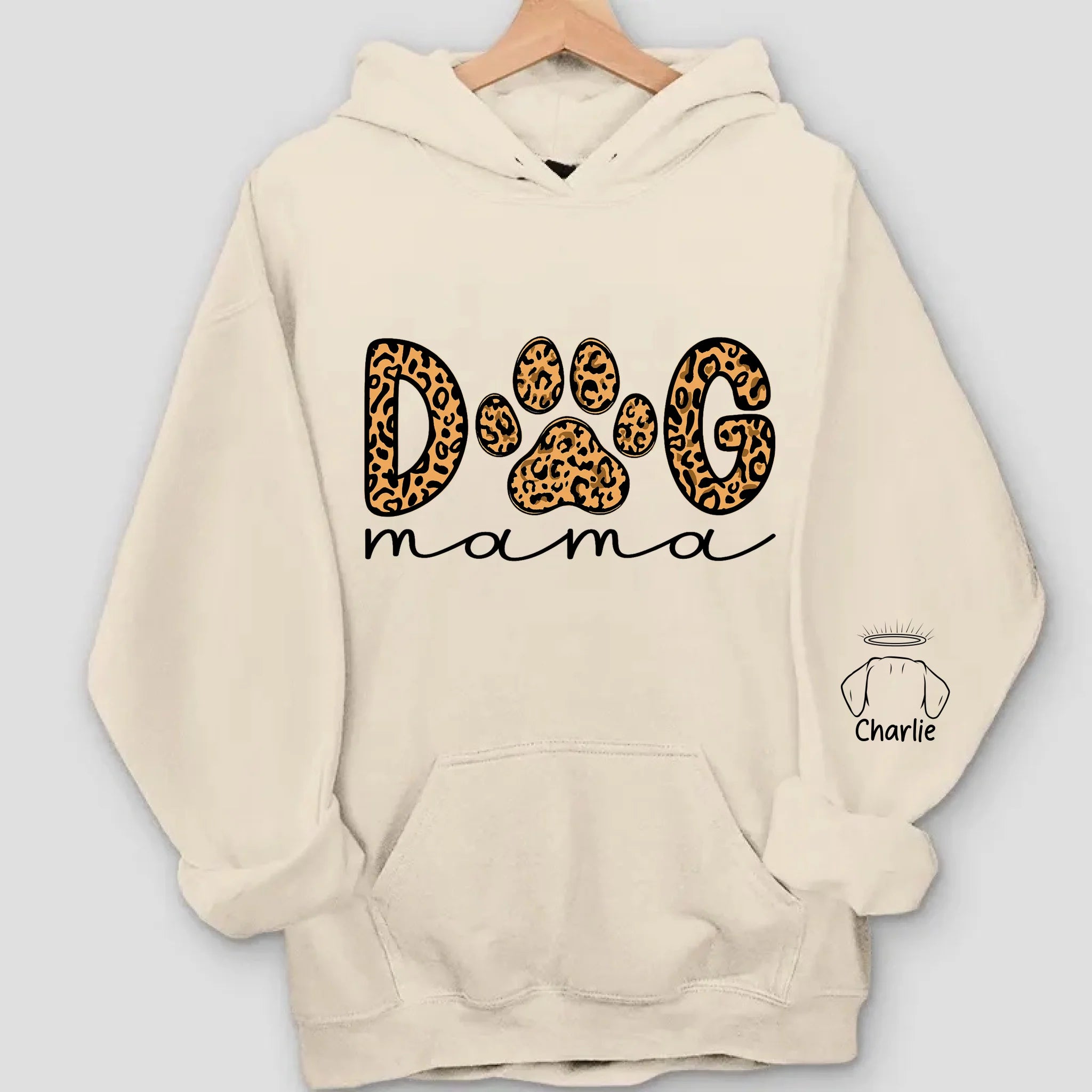 Dog Mama Leopard Paw Sweatshirt/Hoodie – Personalized Dog Names on Sleeves, Cute Gift for Dog Lovers
