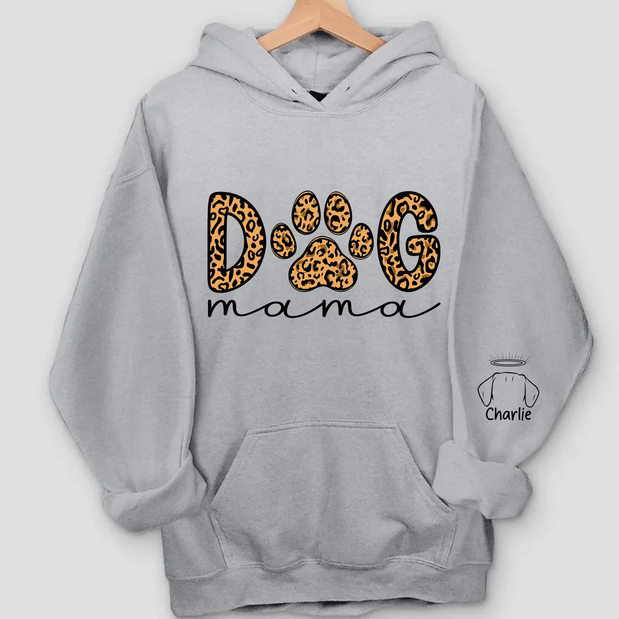 Dog Mama Leopard Paw Sweatshirt/Hoodie – Personalized Dog Names on Sleeves, Cute Gift for Dog Lovers