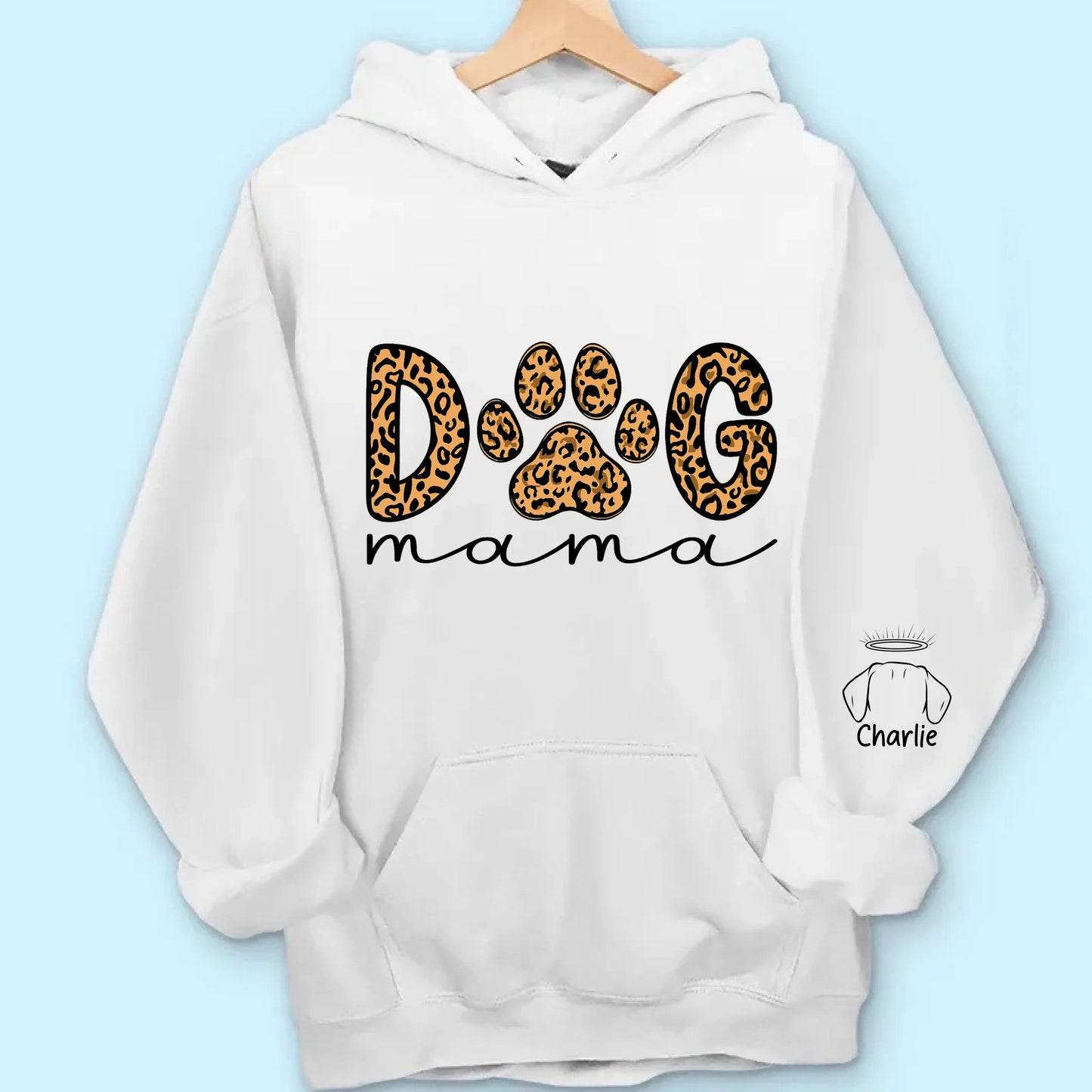 Dog Mama Leopard Paw Sweatshirt/Hoodie – Personalized Dog Names on Sleeves, Cute Gift for Dog Lovers