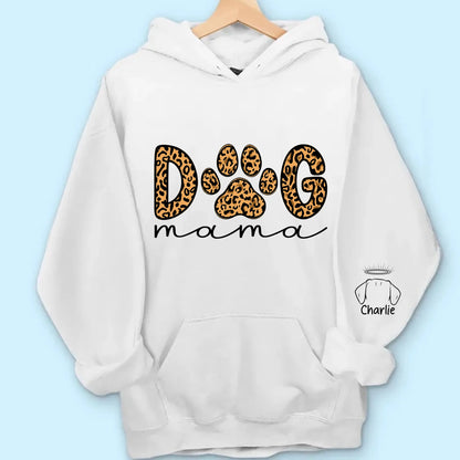 Dog Mama Leopard Paw Sweatshirt/Hoodie – Personalized Dog Names on Sleeves, Cute Gift for Dog Lovers