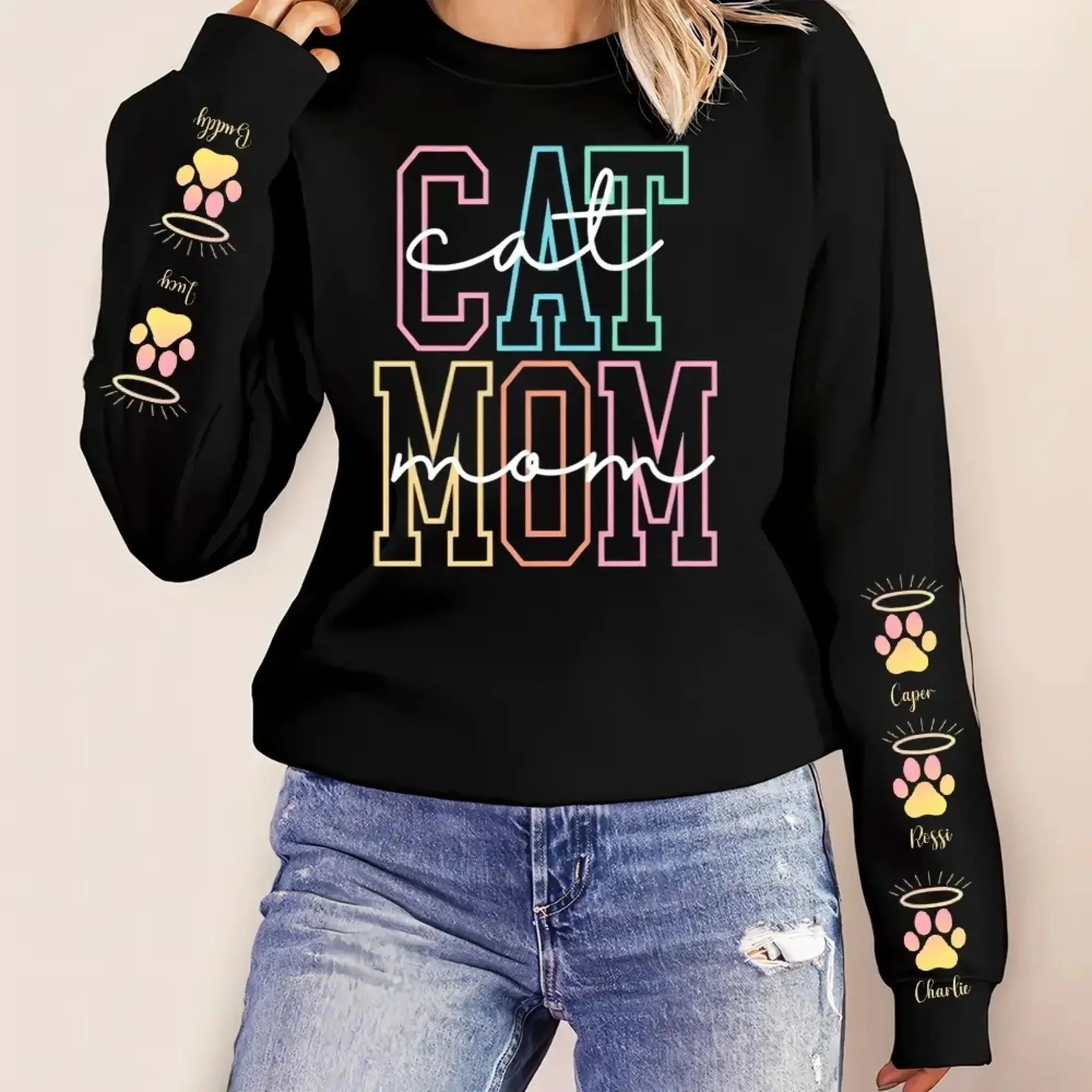 3. Colorful Dog-Cat Mom Sweatshirt — Cute Pastel Pet Lover Gift