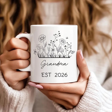 2. Personalized Grandma & Grandpa Mugs – Est. 2026 Gift