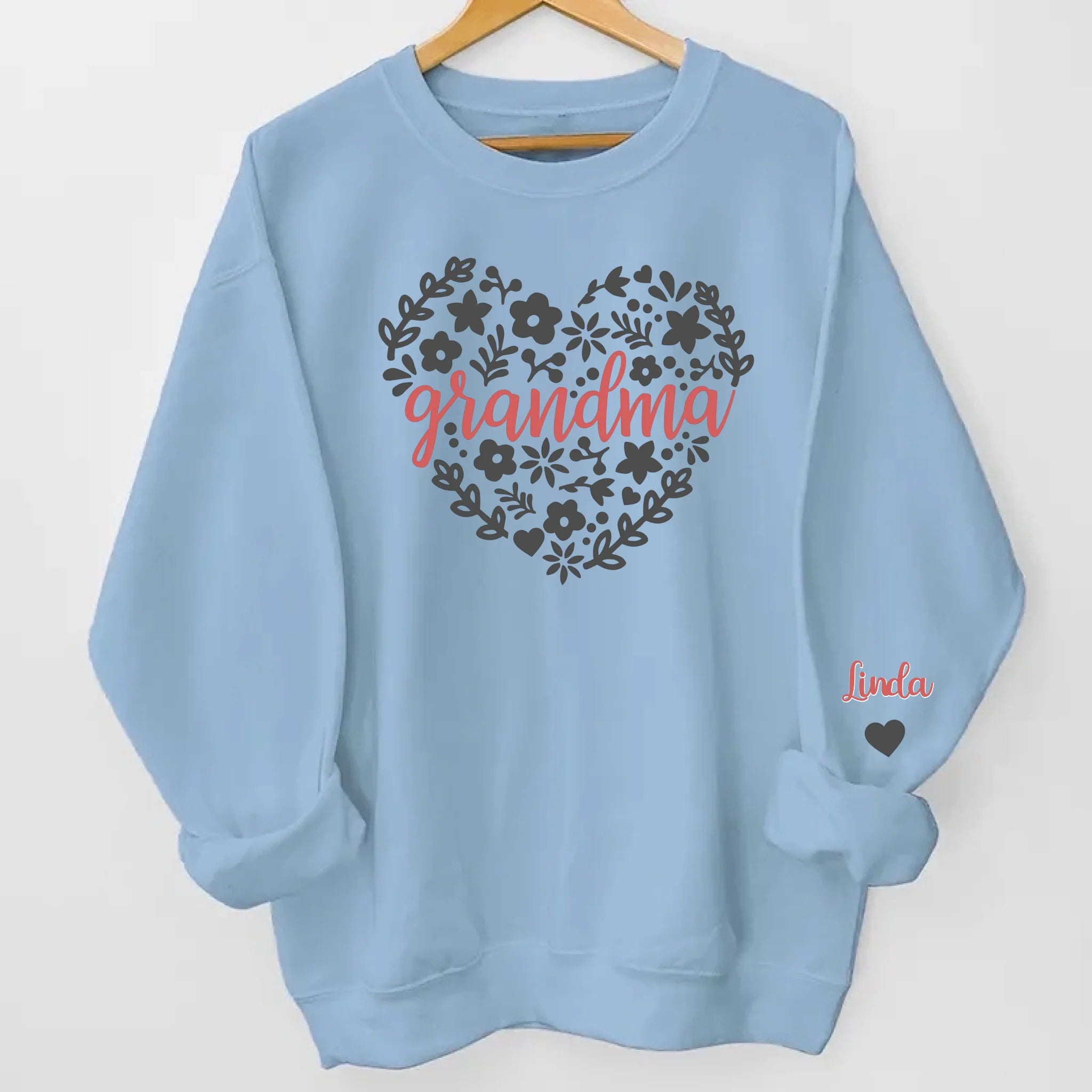 Floral Heart Sweatshirt Gift for Grandma with Names on Sleeves
