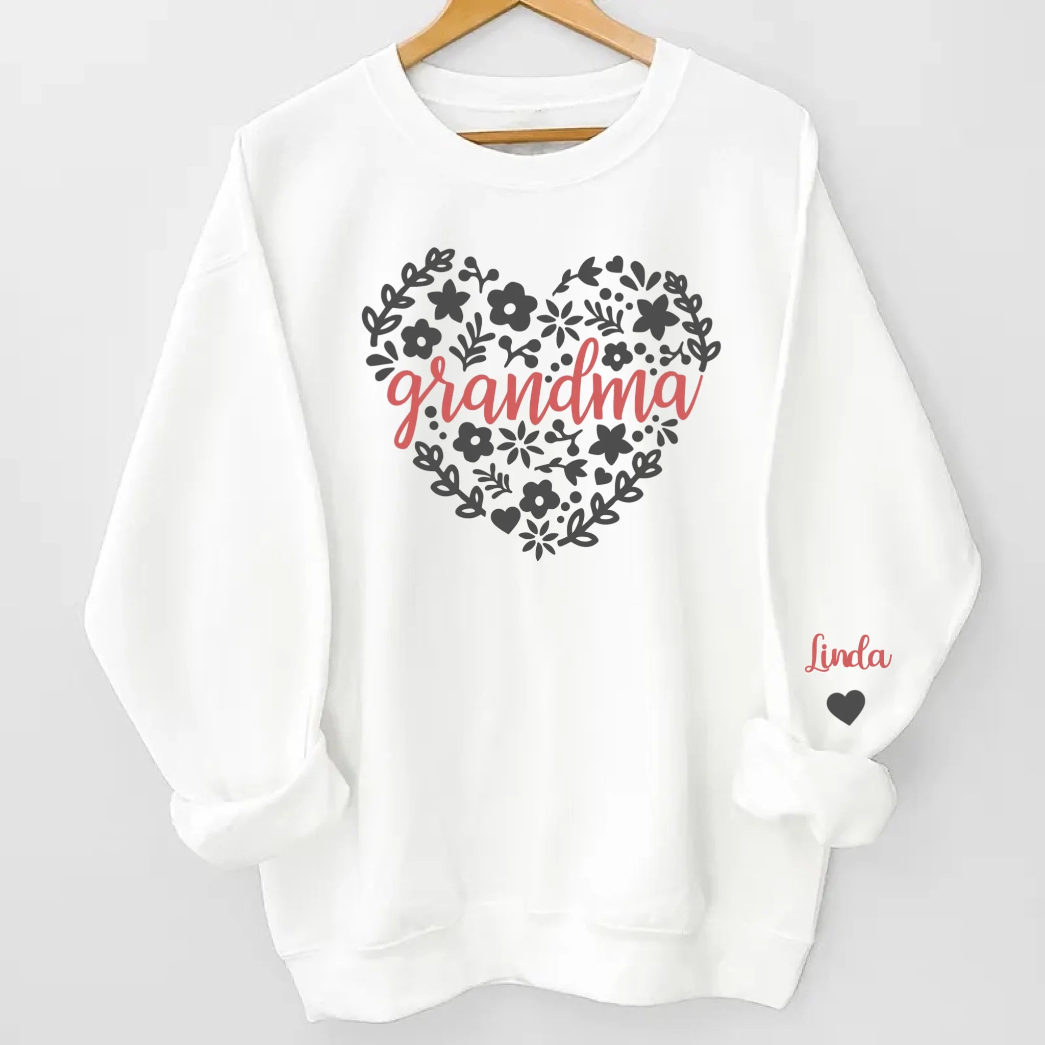 Floral Heart Sweatshirt Gift for Grandma with Names on Sleeves