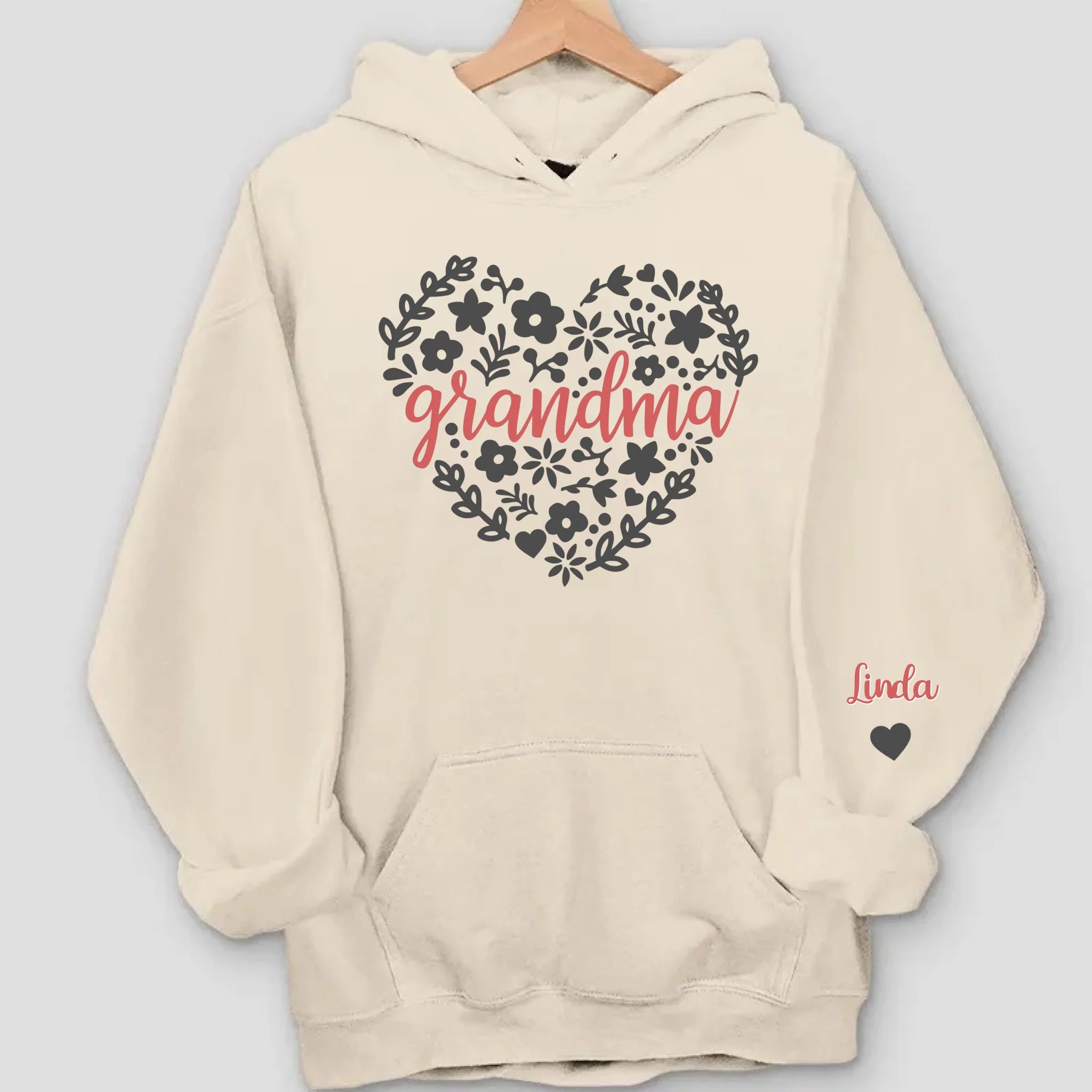 Floral Heart Sweatshirt Gift for Grandma with Names on Sleeves