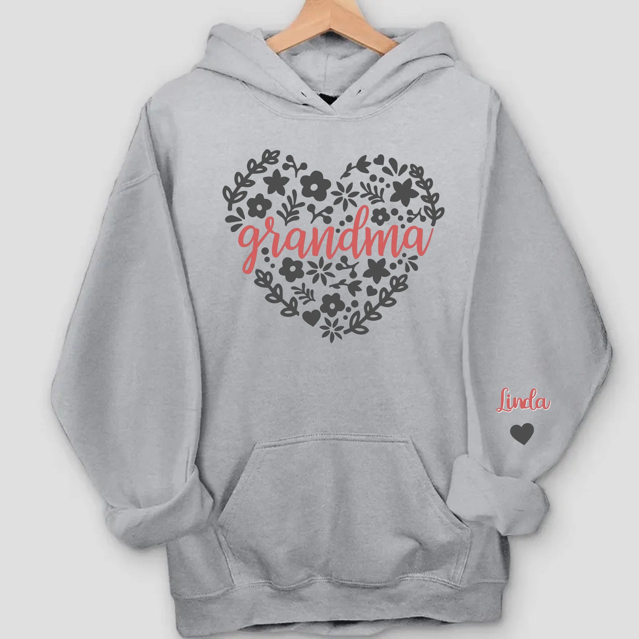 Floral Heart Sweatshirt Gift for Grandma with Names on Sleeves