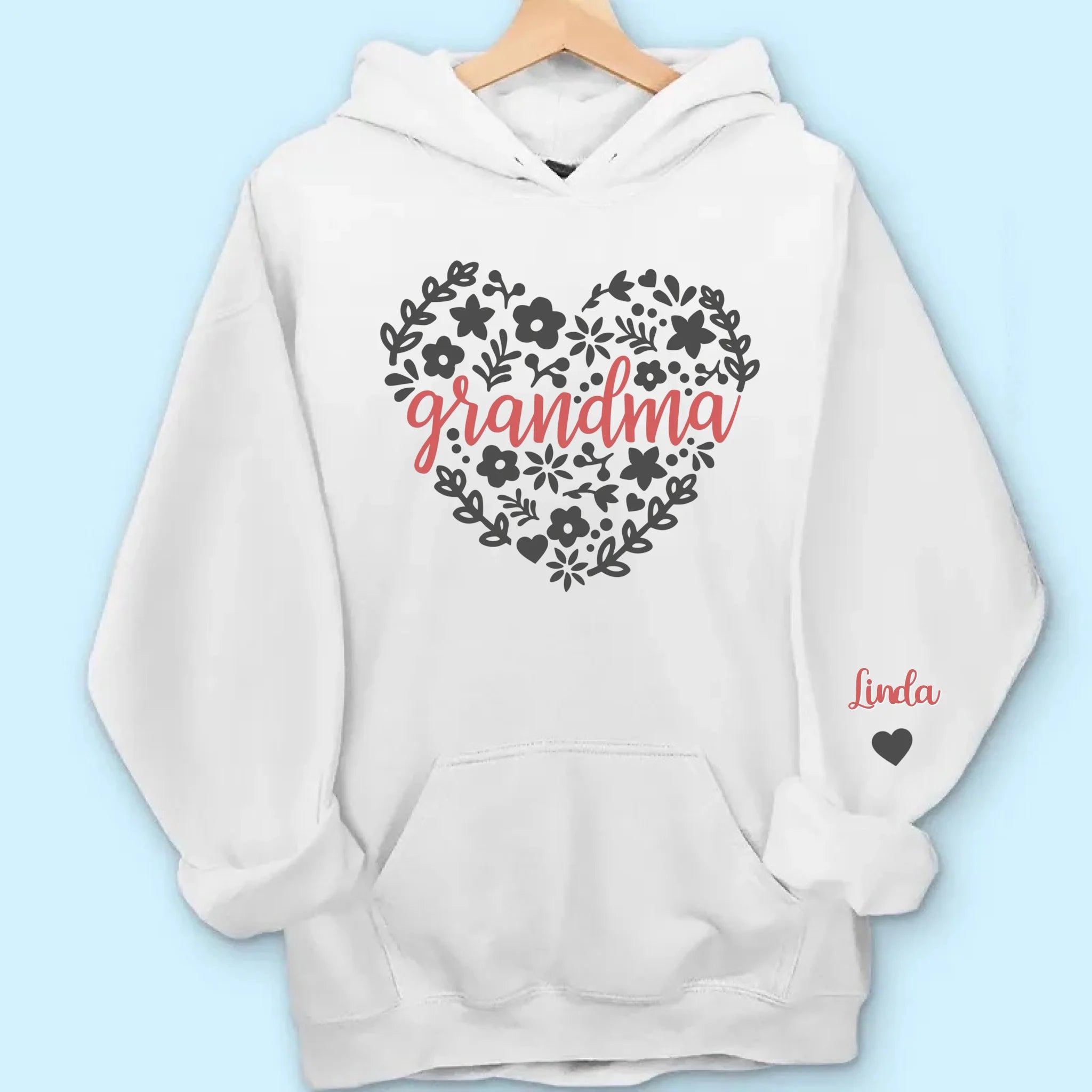 Floral Heart Sweatshirt Gift for Grandma with Names on Sleeves