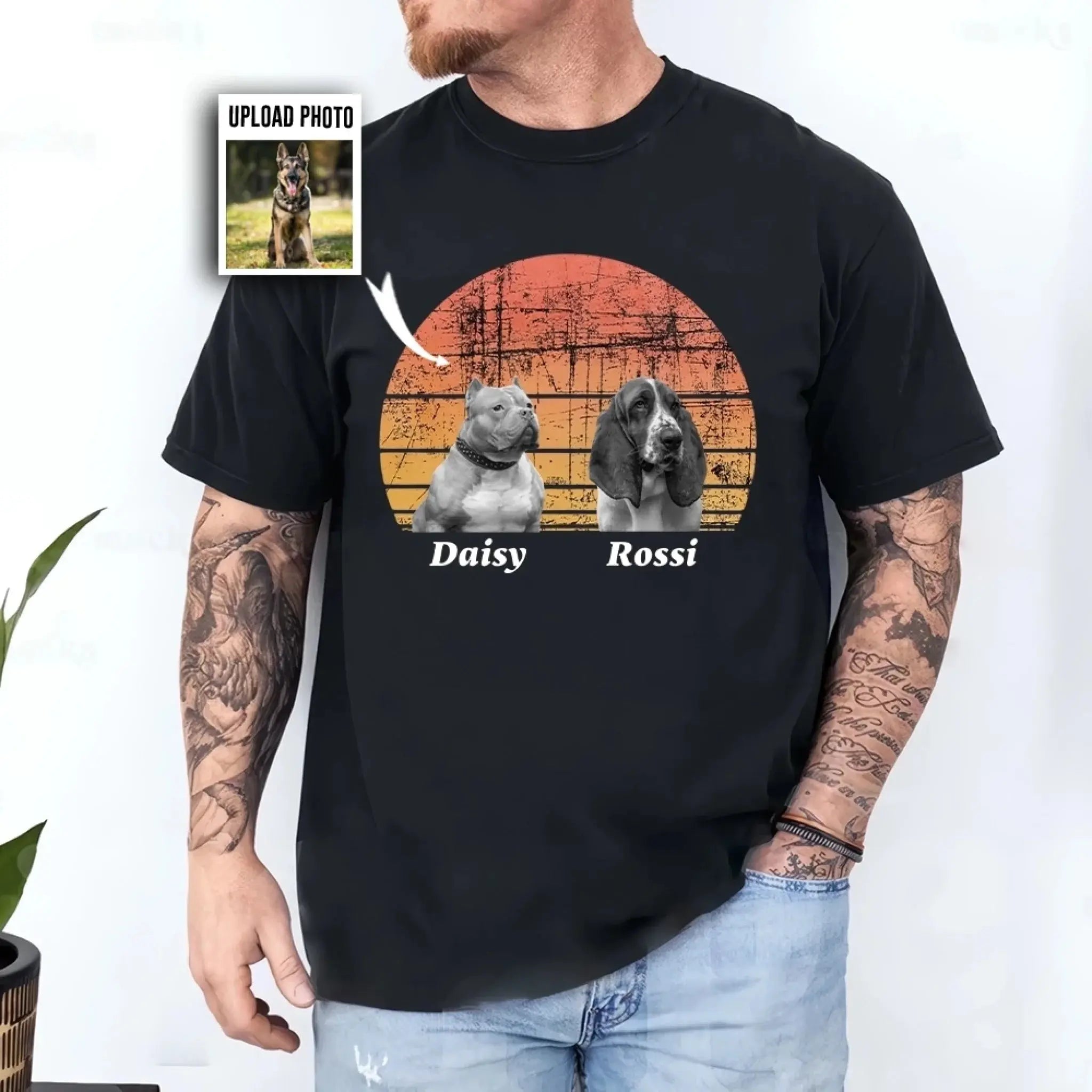 5. Custom Dog T-Shirt – Personalized Retro Sunset Pet Shirt with Name, Perfect Gift for Dog Lovers