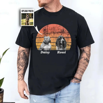 5. Custom Dog T-Shirt – Personalized Retro Sunset Pet Shirt with Name, Perfect Gift for Dog Lovers