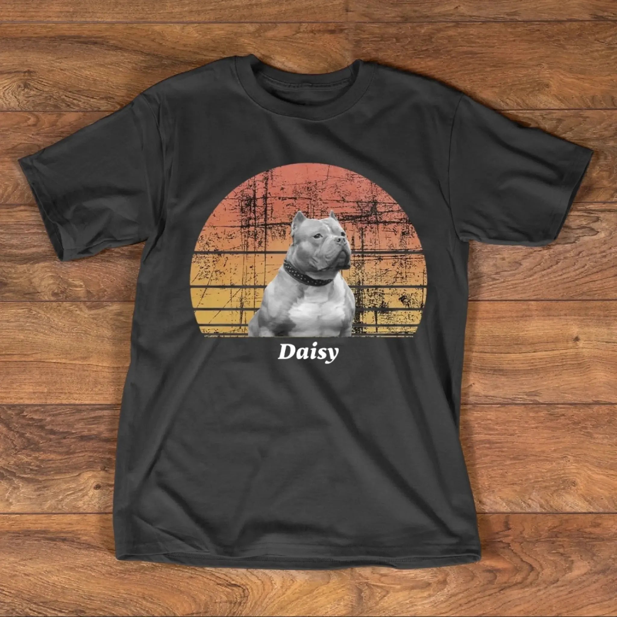 1. Custom Dog T-Shirt – Personalized Retro Sunset Pet Shirt with Name, Perfect Gift for Dog Lovers