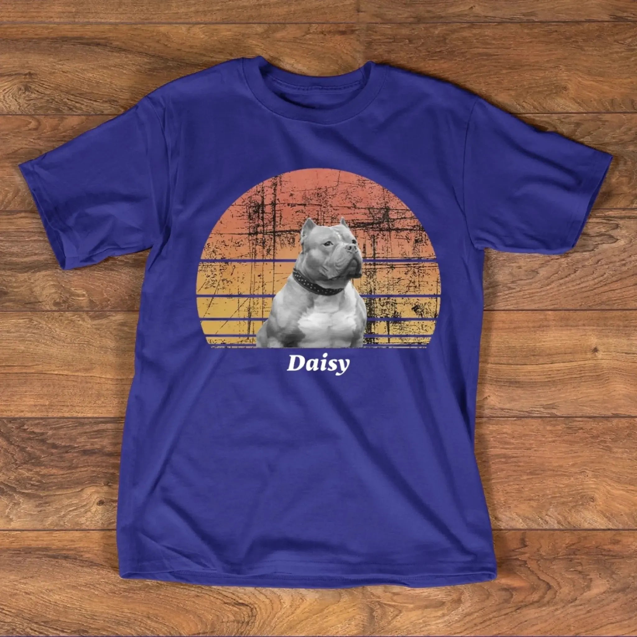 2. Custom Dog T-Shirt – Personalized Retro Sunset Pet Shirt with Name, Perfect Gift for Dog Lovers