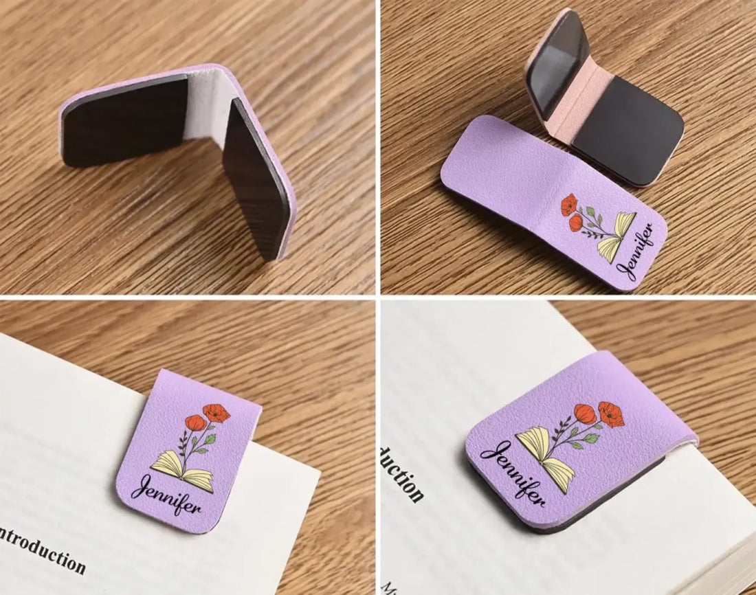 1. Personalized Leather Bookmark – Flower & Name Gift