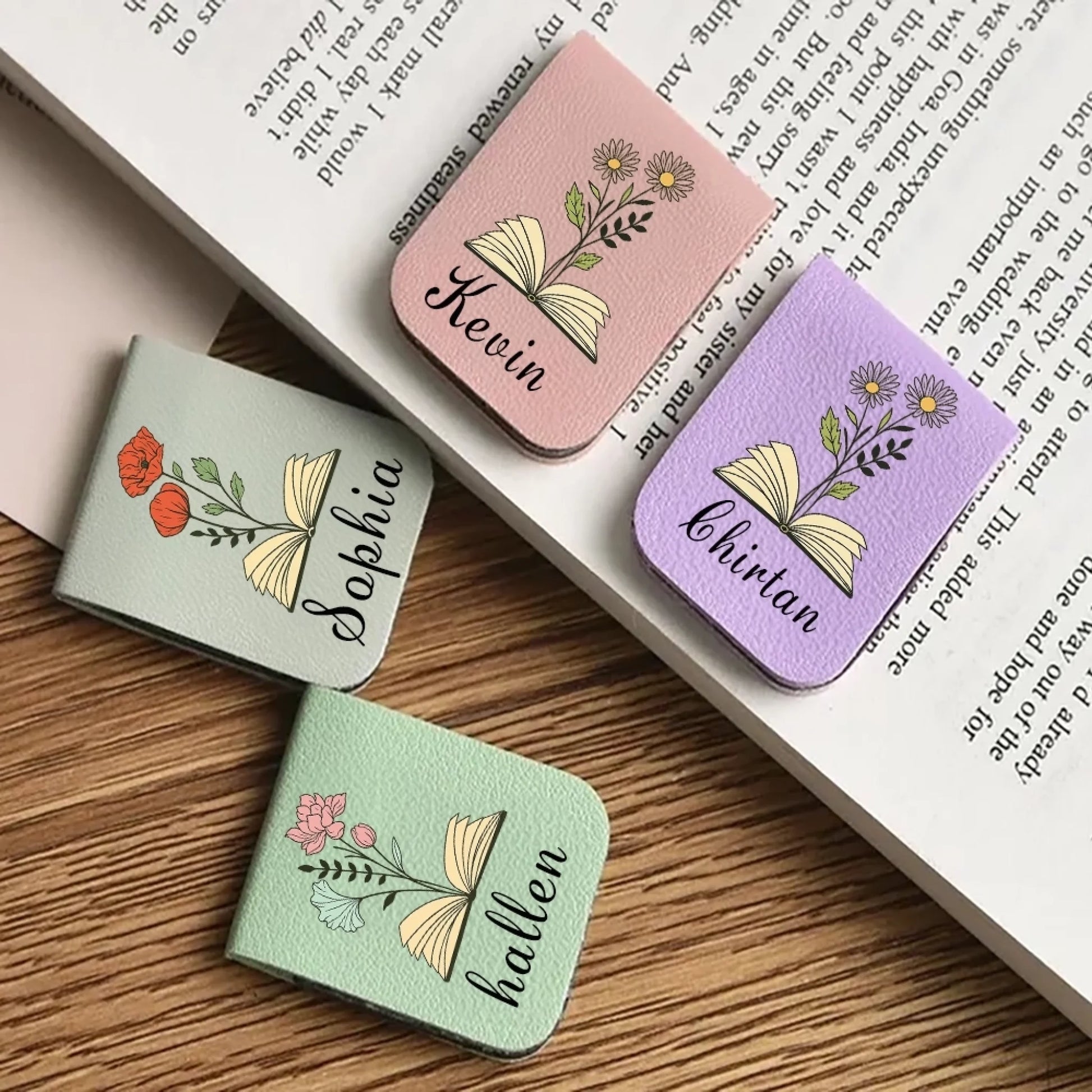 Personalized Leather Bookmark – Flower & Name Gift-3